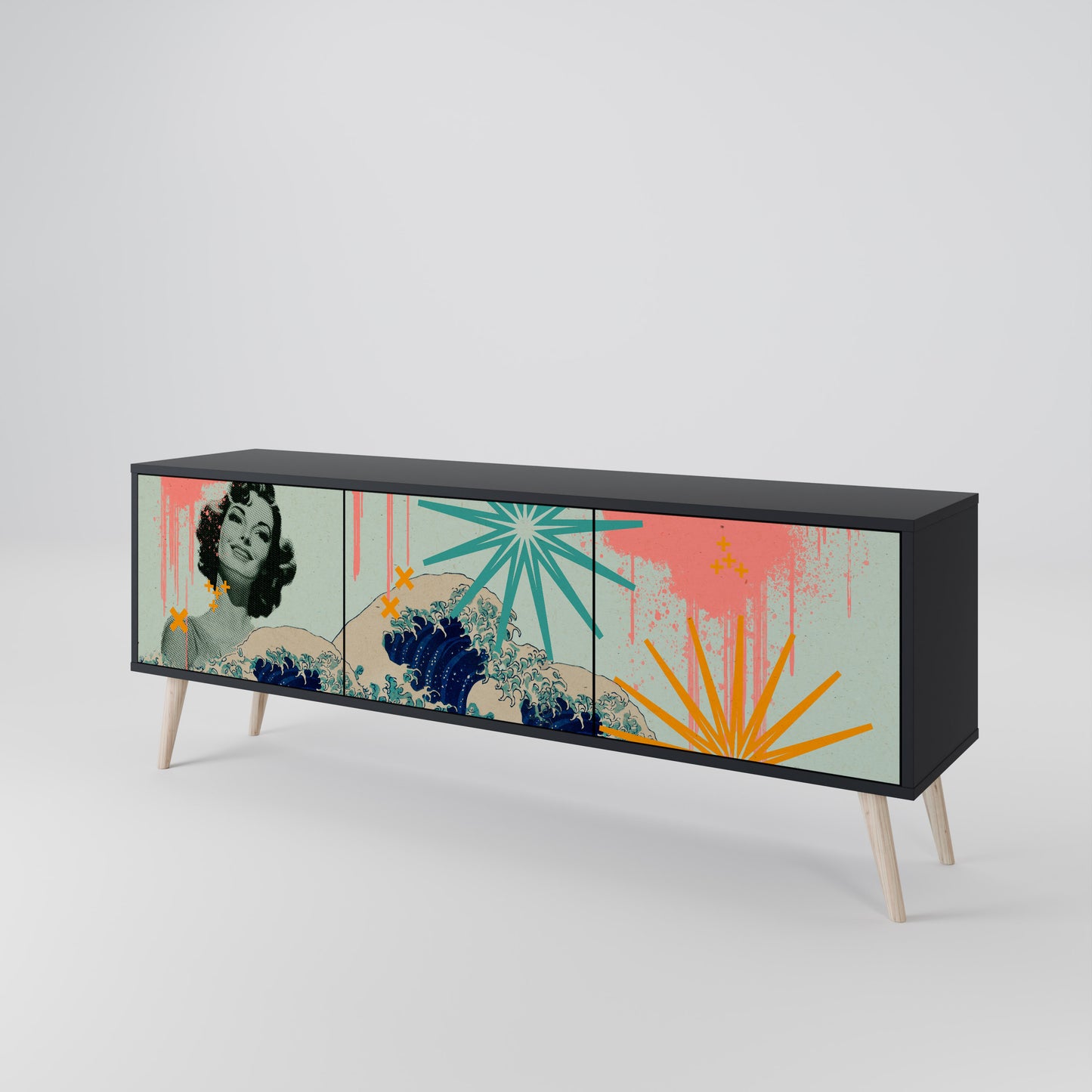 KANAGAWA BEAUTY 3-dörrars TV-bänk i svart finish