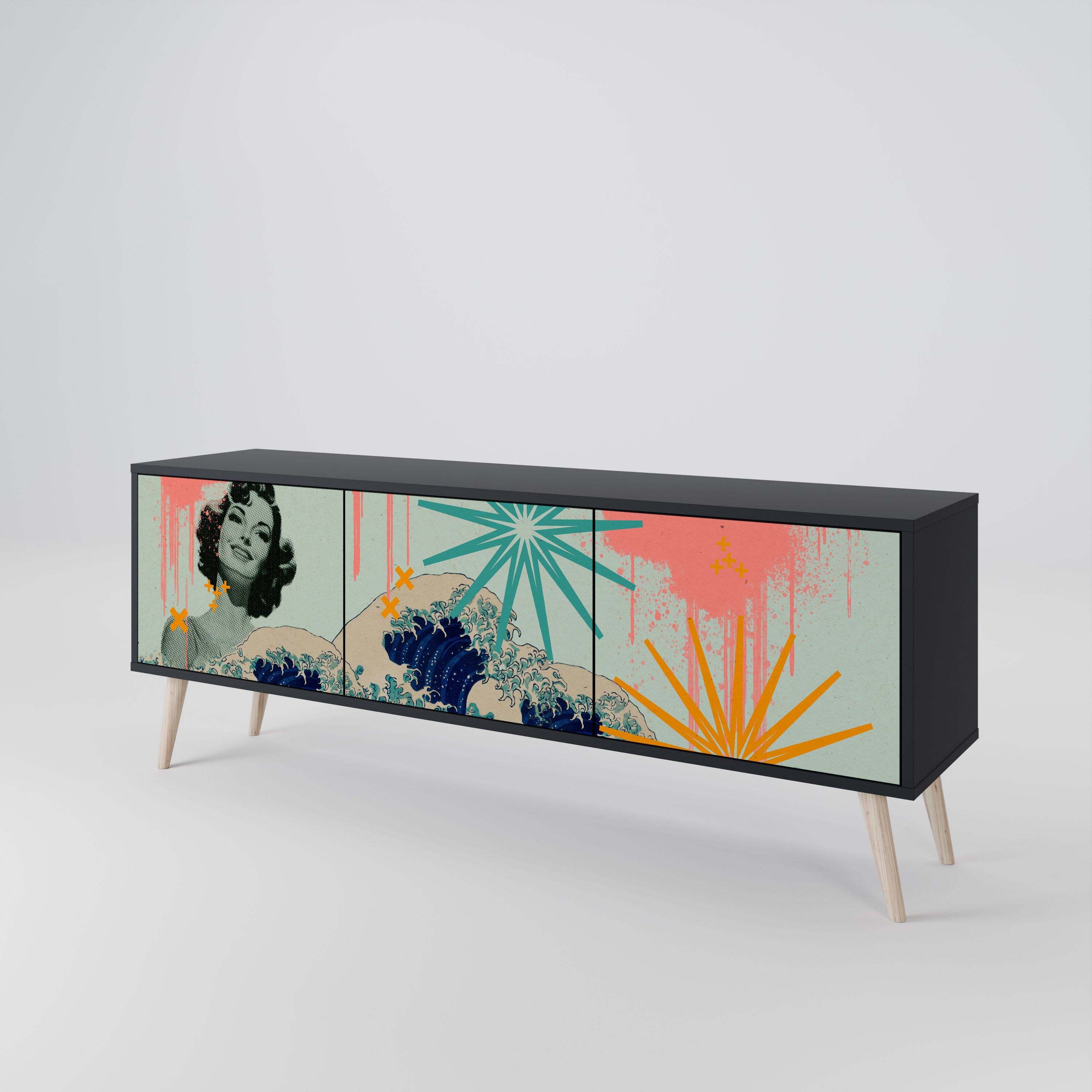 KANAGAWA BEAUTY 3-dörrars TV-bänk i svart finish