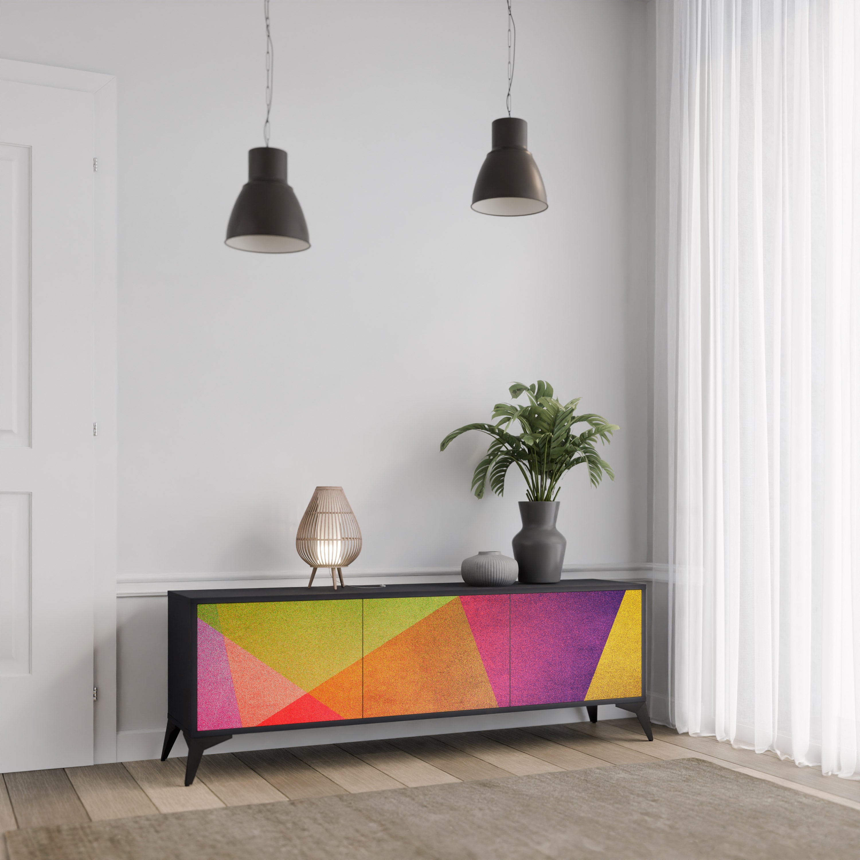 VIVID GEOMETRY 3-dörrars TV-bänk i svart finish