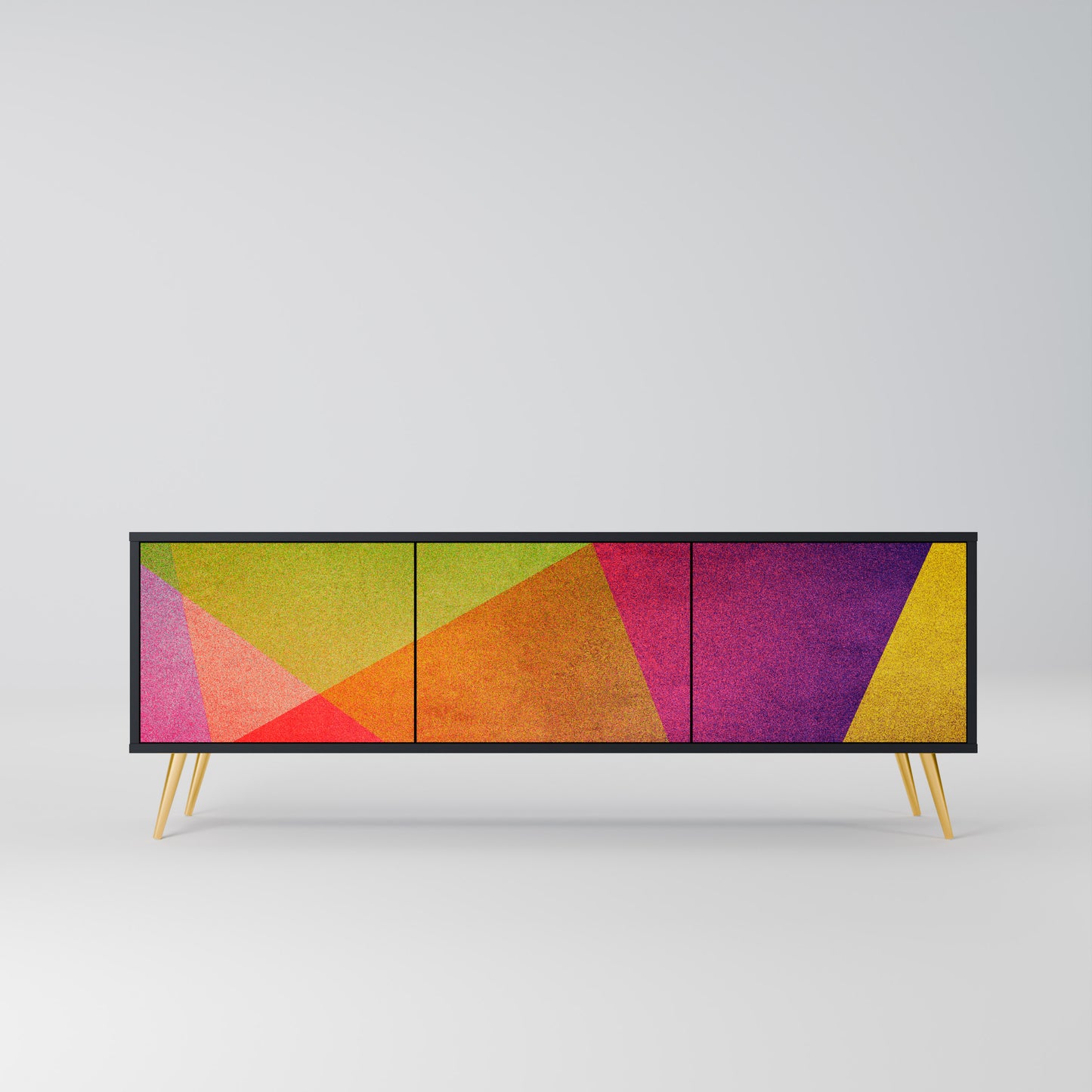 VIVID GEOMETRY 3-dörrars TV-bänk i svart finish