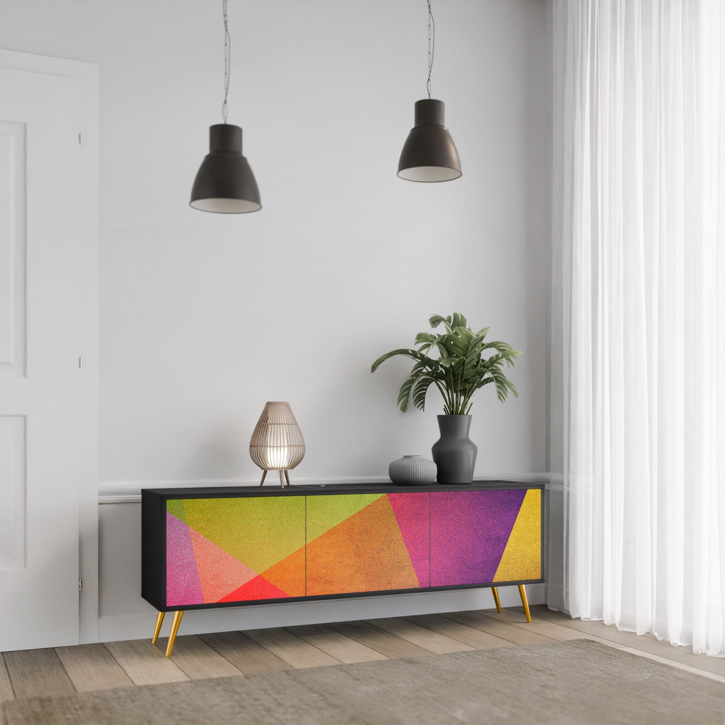 VIVID GEOMETRY 3-dörrars TV-bänk i svart finish