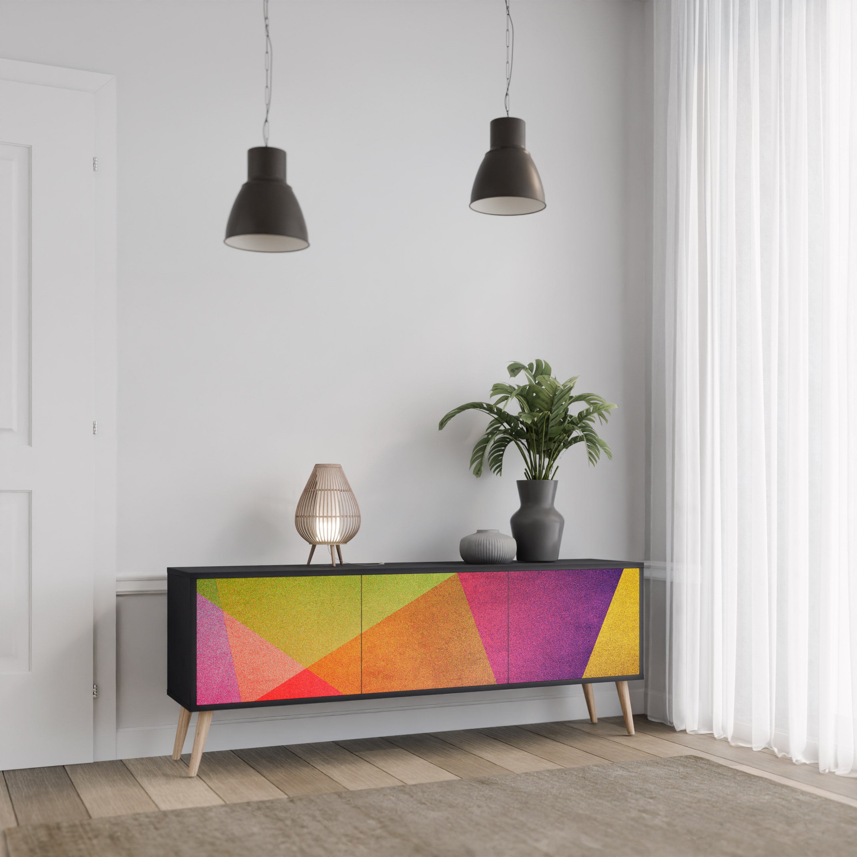 VIVID GEOMETRY 3-dörrars TV-bänk i svart finish