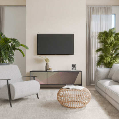 BEIGE GEOMETRY 3-dörrars TV-bänk i svart finish