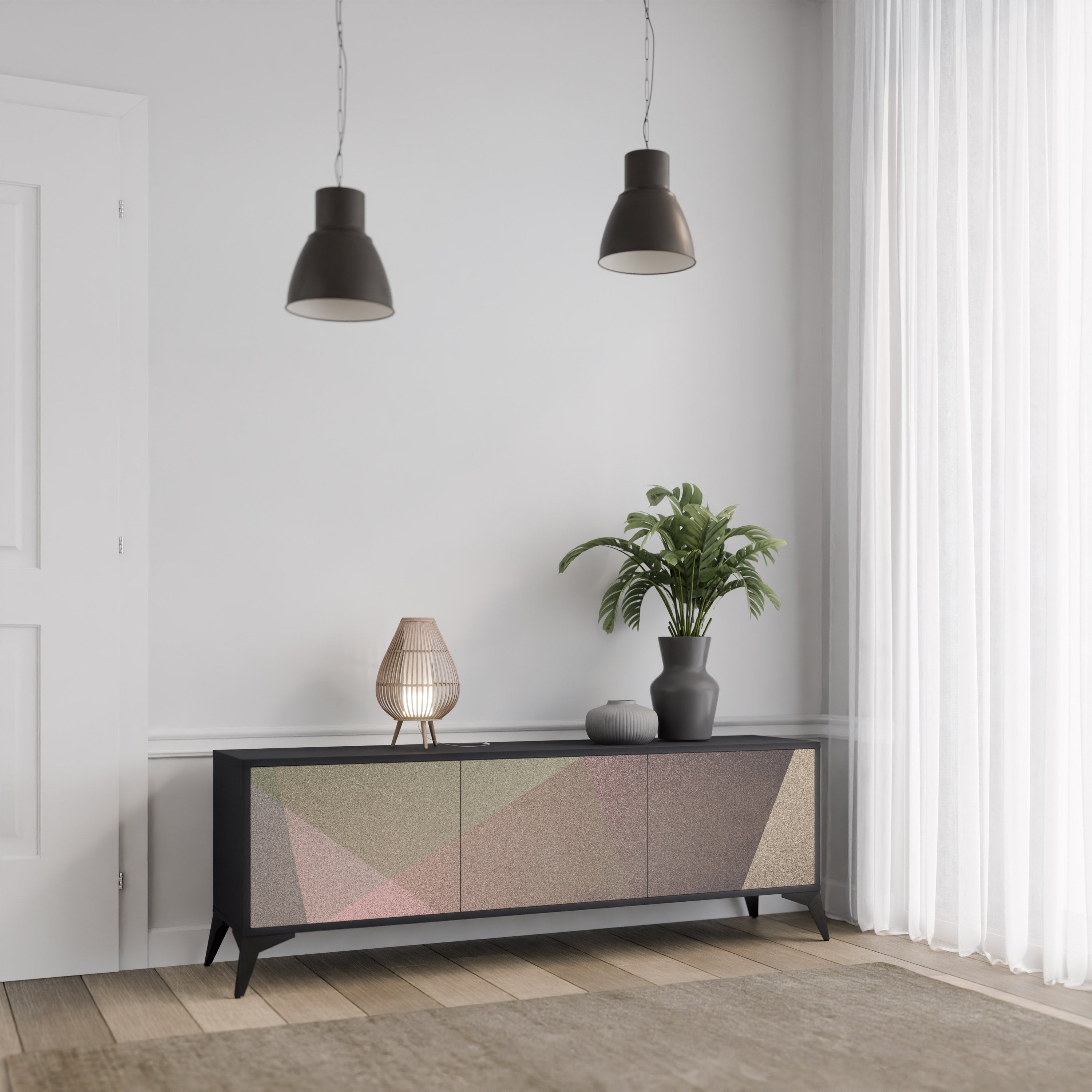 BEIGE GEOMETRY 3-dörrars TV-bänk i svart finish
