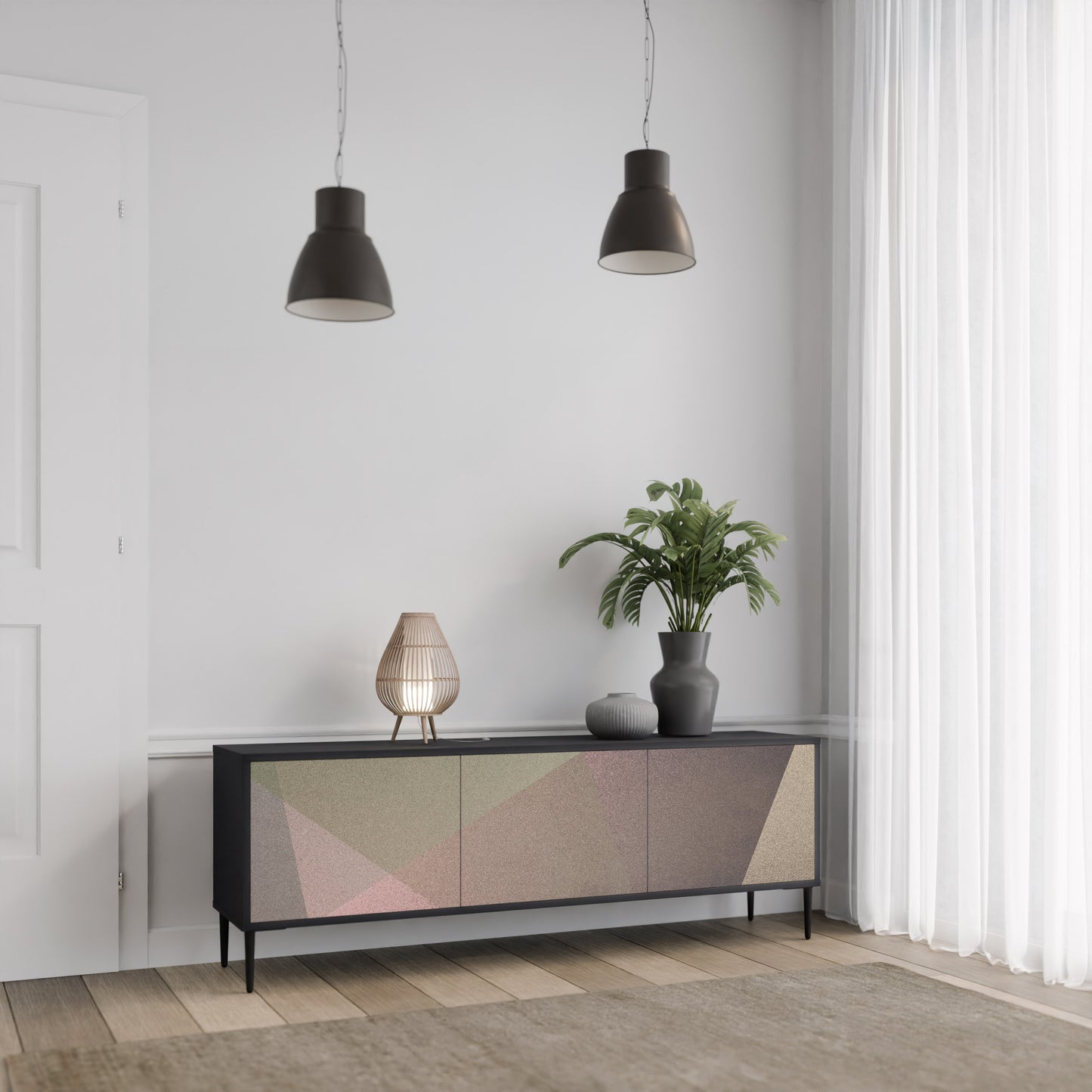 BEIGE GEOMETRY 3-dörrars TV-bänk i svart finish