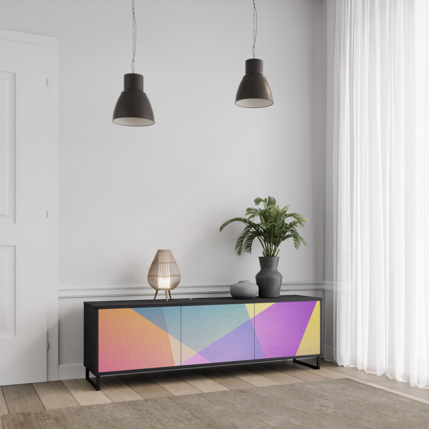 LJUS GEOMETRY 3-dörrars TV-bänk i svart finish