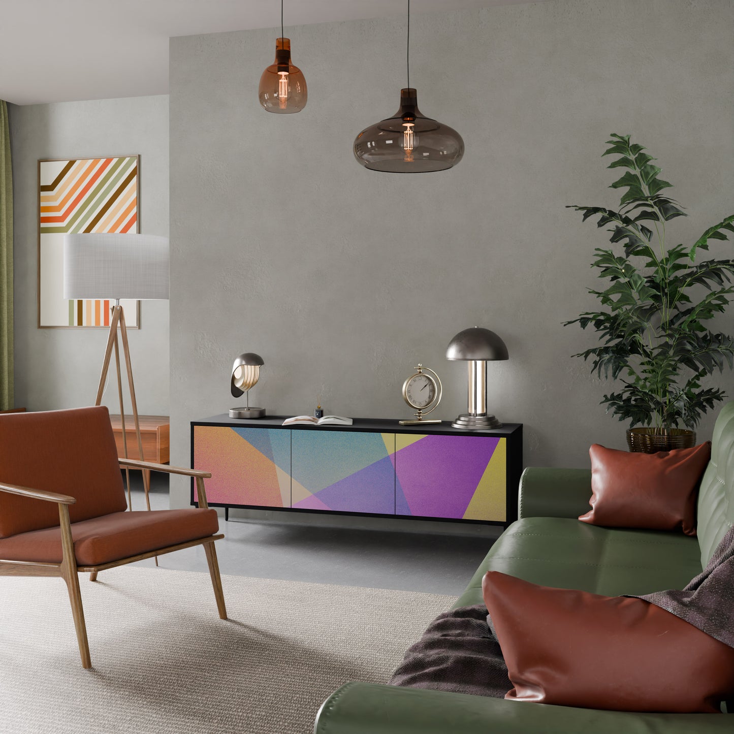 LJUS GEOMETRY 3-dörrars TV-bänk i svart finish