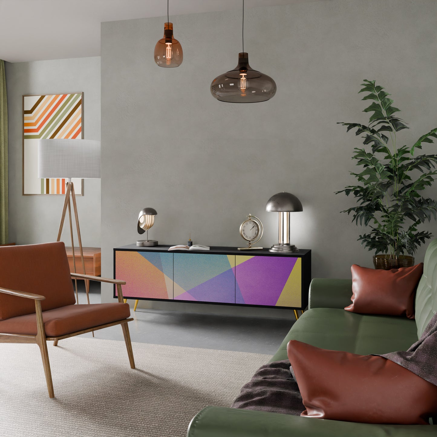 LJUS GEOMETRY 3-dörrars TV-bänk i svart finish