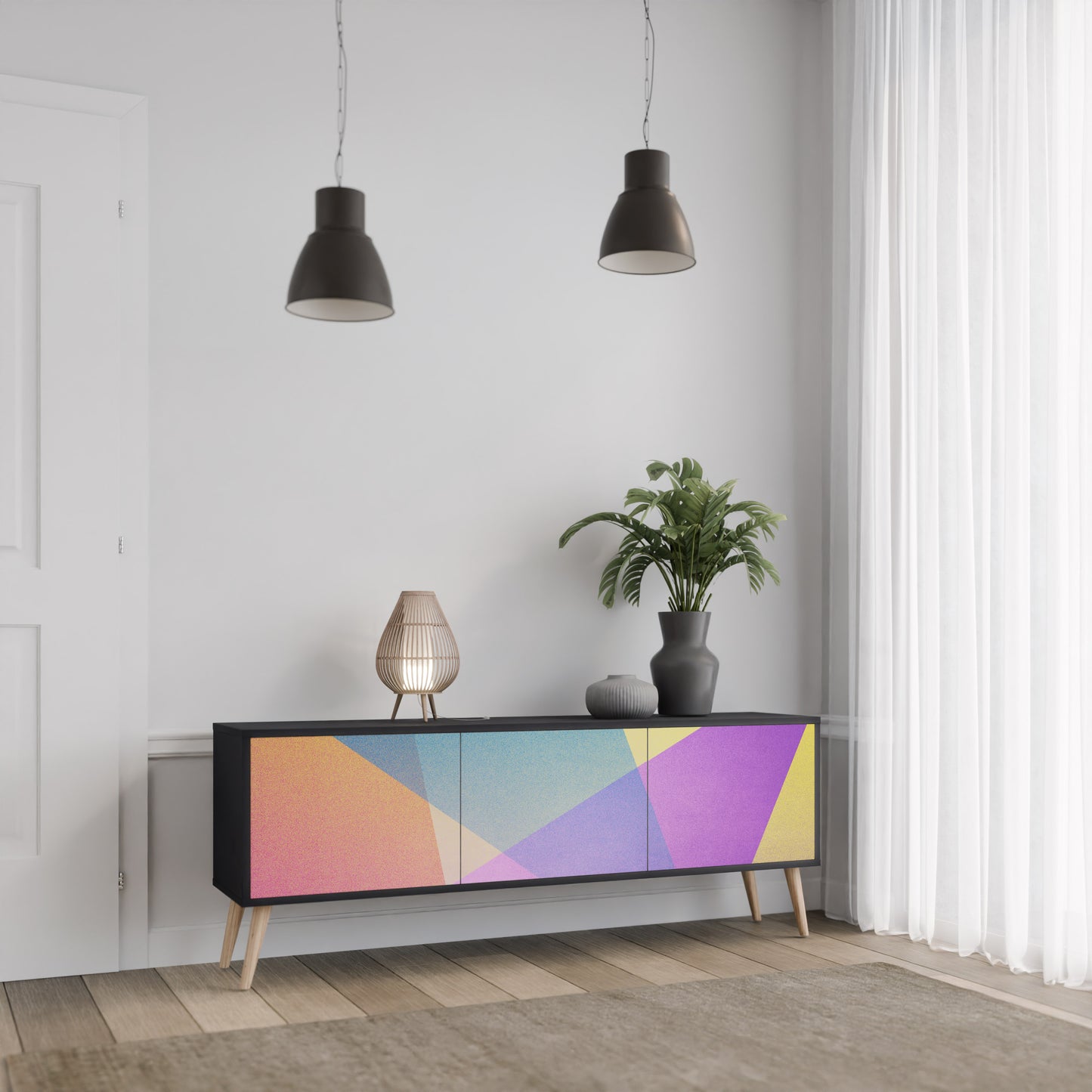 LJUS GEOMETRY 3-dörrars TV-bänk i svart finish