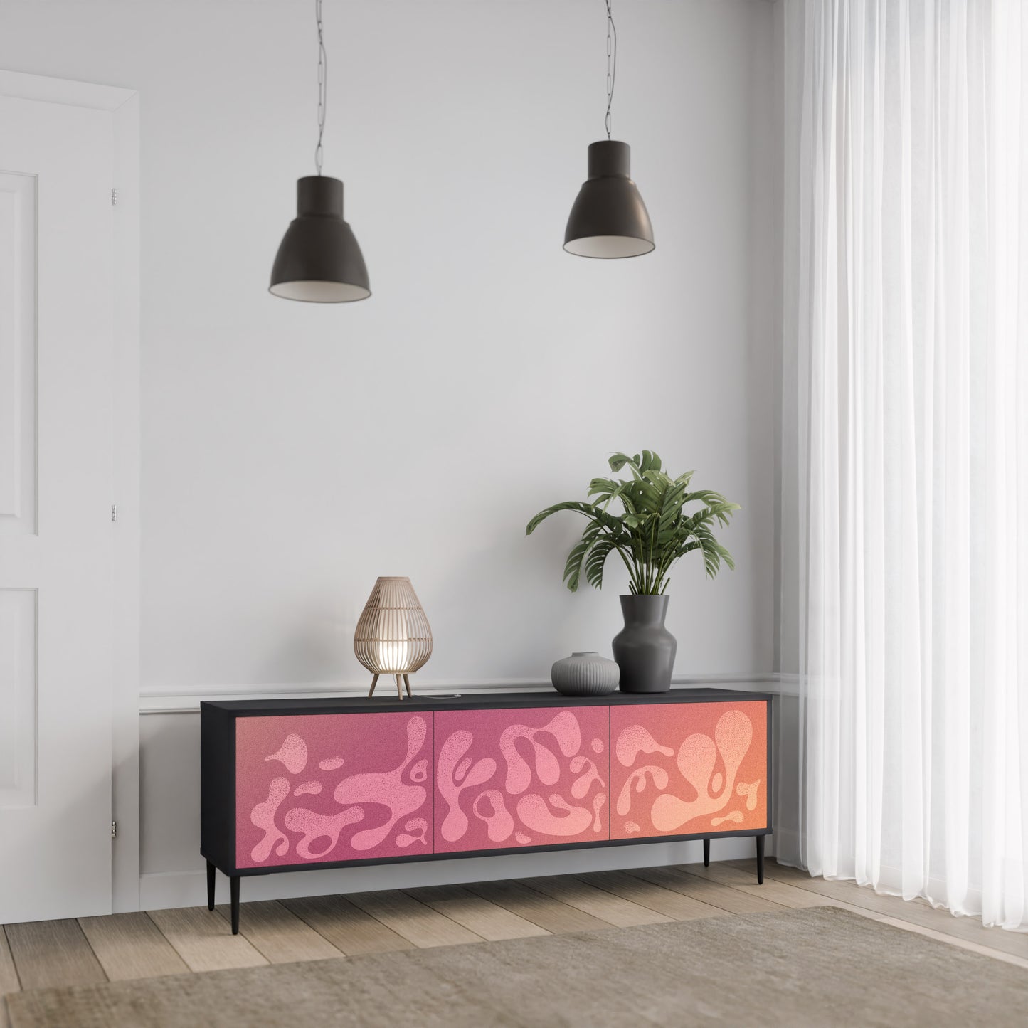 IRREGULAR ROSA 3-dörrars TV-bänk i svart finish