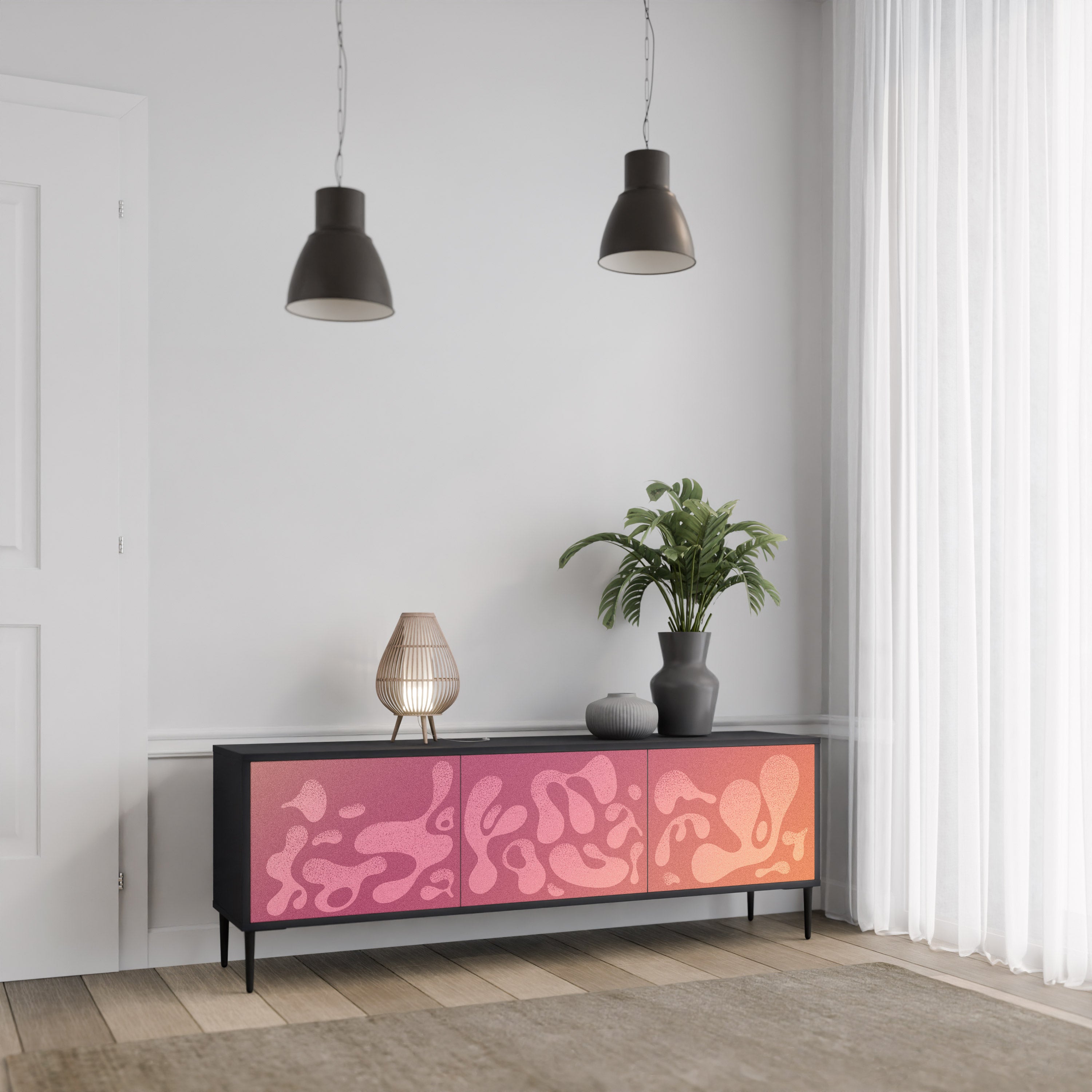 IRREGULAR ROSA 3-dörrars TV-bänk i svart finish