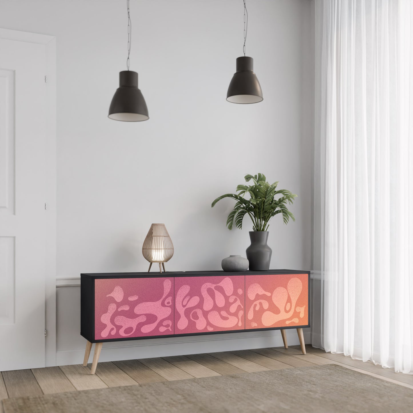 IRREGULAR ROSA 3-dörrars TV-bänk i svart finish