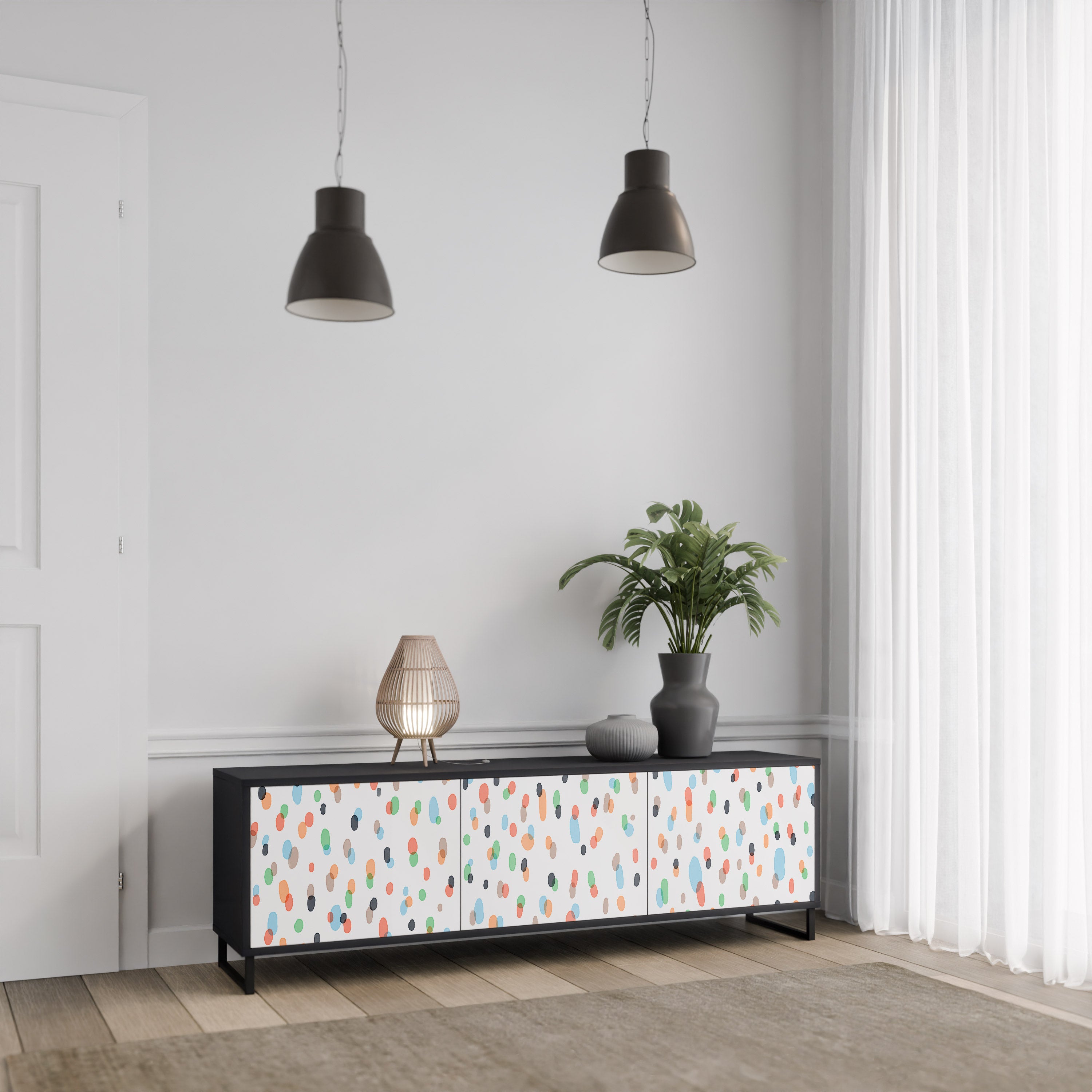 ENERGETIC SPOTS 3-dörrars TV-bänk i svart finish