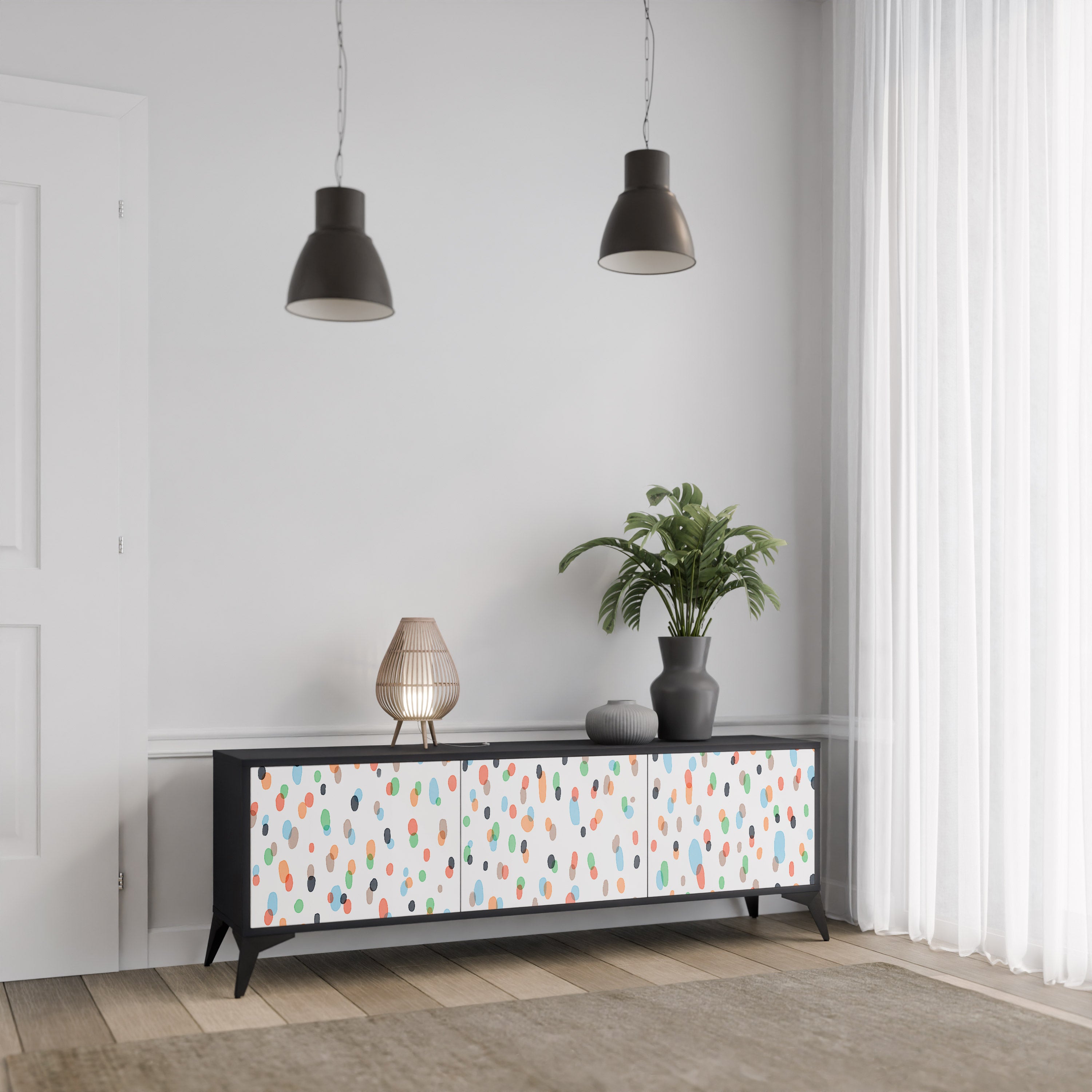 ENERGETIC SPOTS 3-dörrars TV-bänk i svart finish