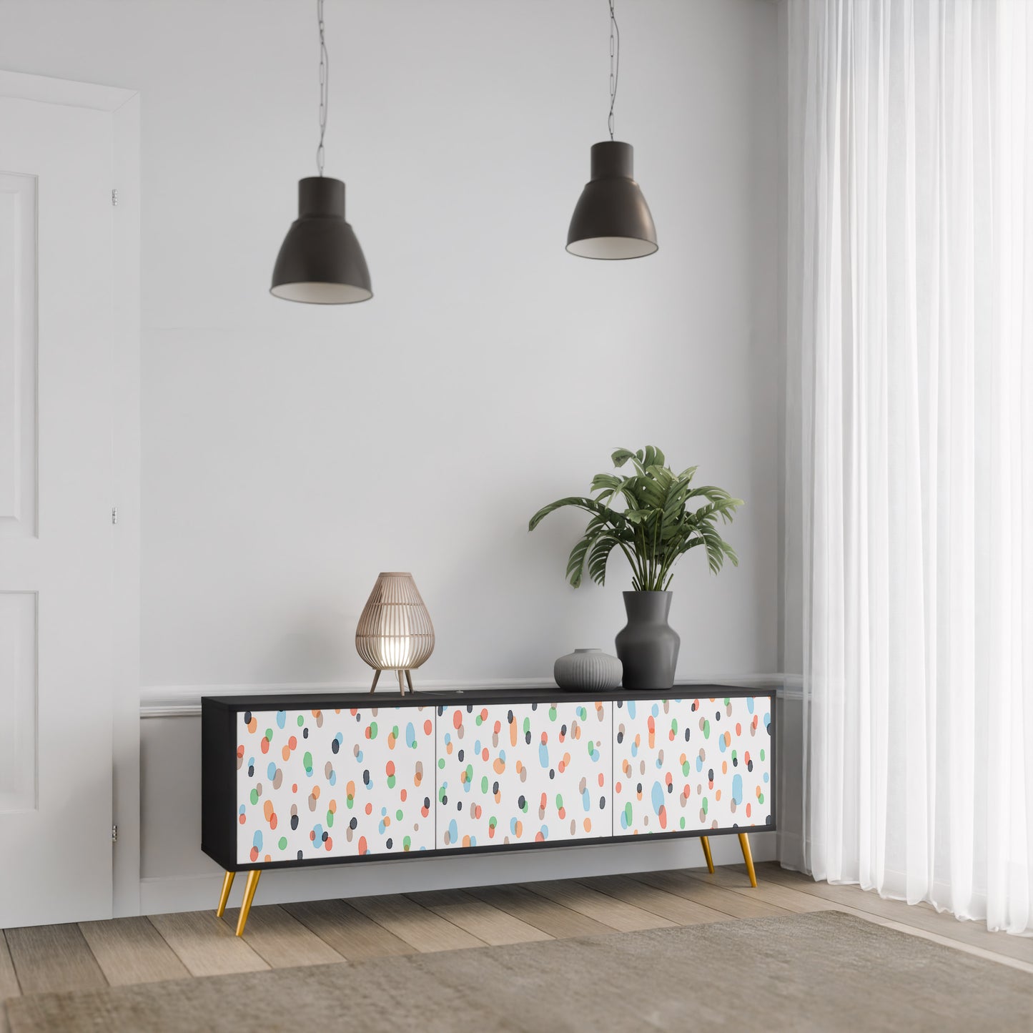 ENERGETIC SPOTS 3-Door TV Stand in Black Finish