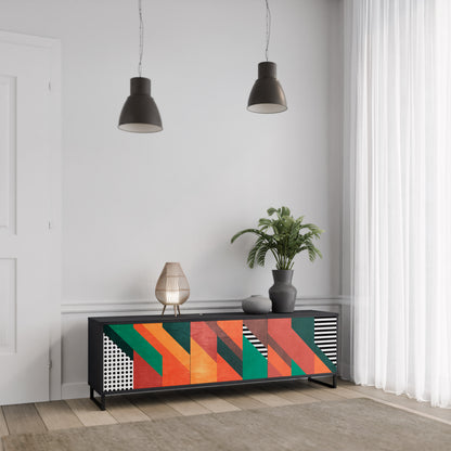 MAKESHIFT ARTISTRY 3-Door TV Stand in Black Finish