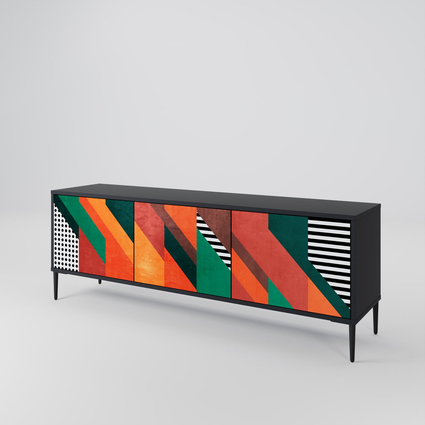 MAKESHIFT ARTISTRY 3-Door TV Stand in Black Finish