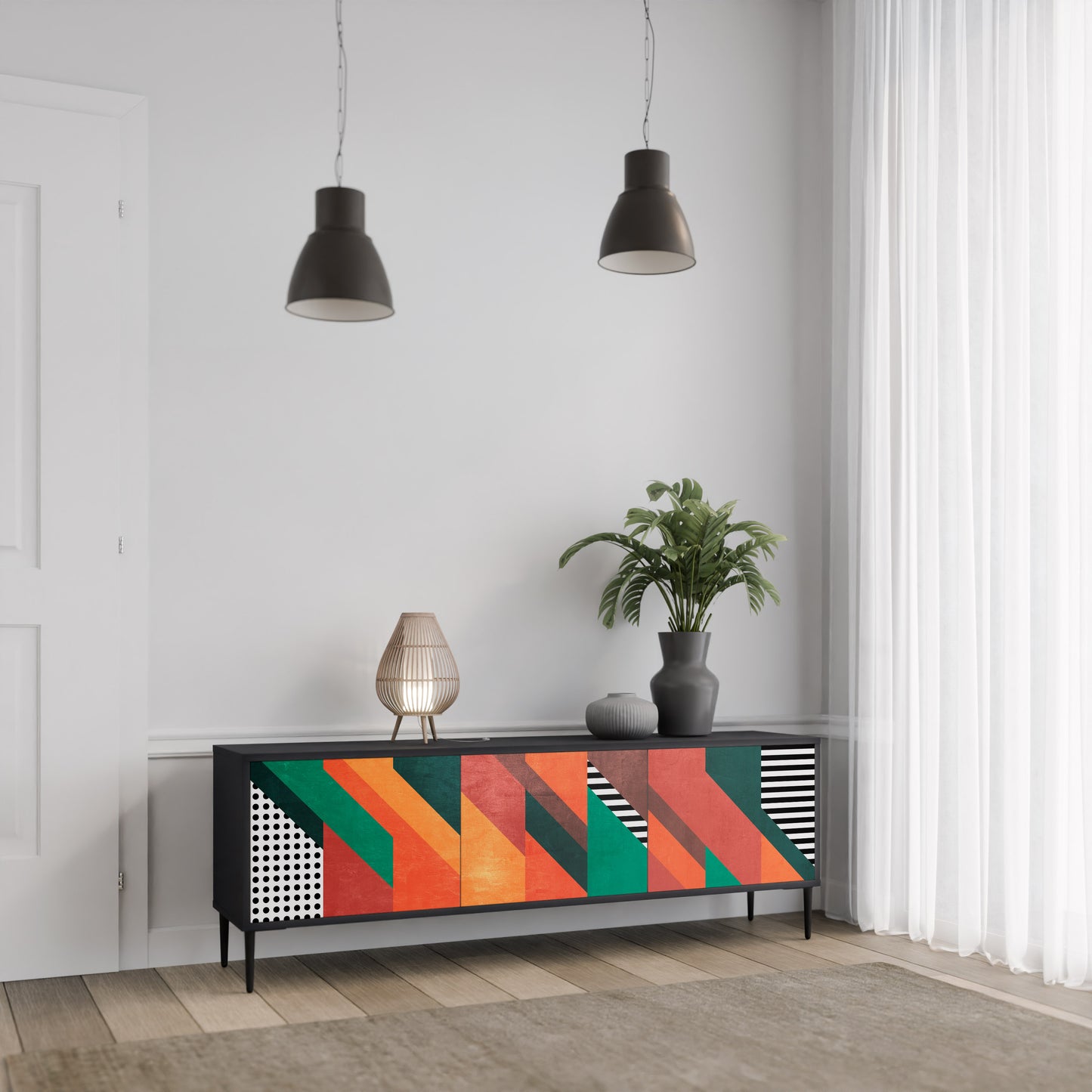 MAKESHIFT ARTISTRY 3-Door TV Stand in Black Finish