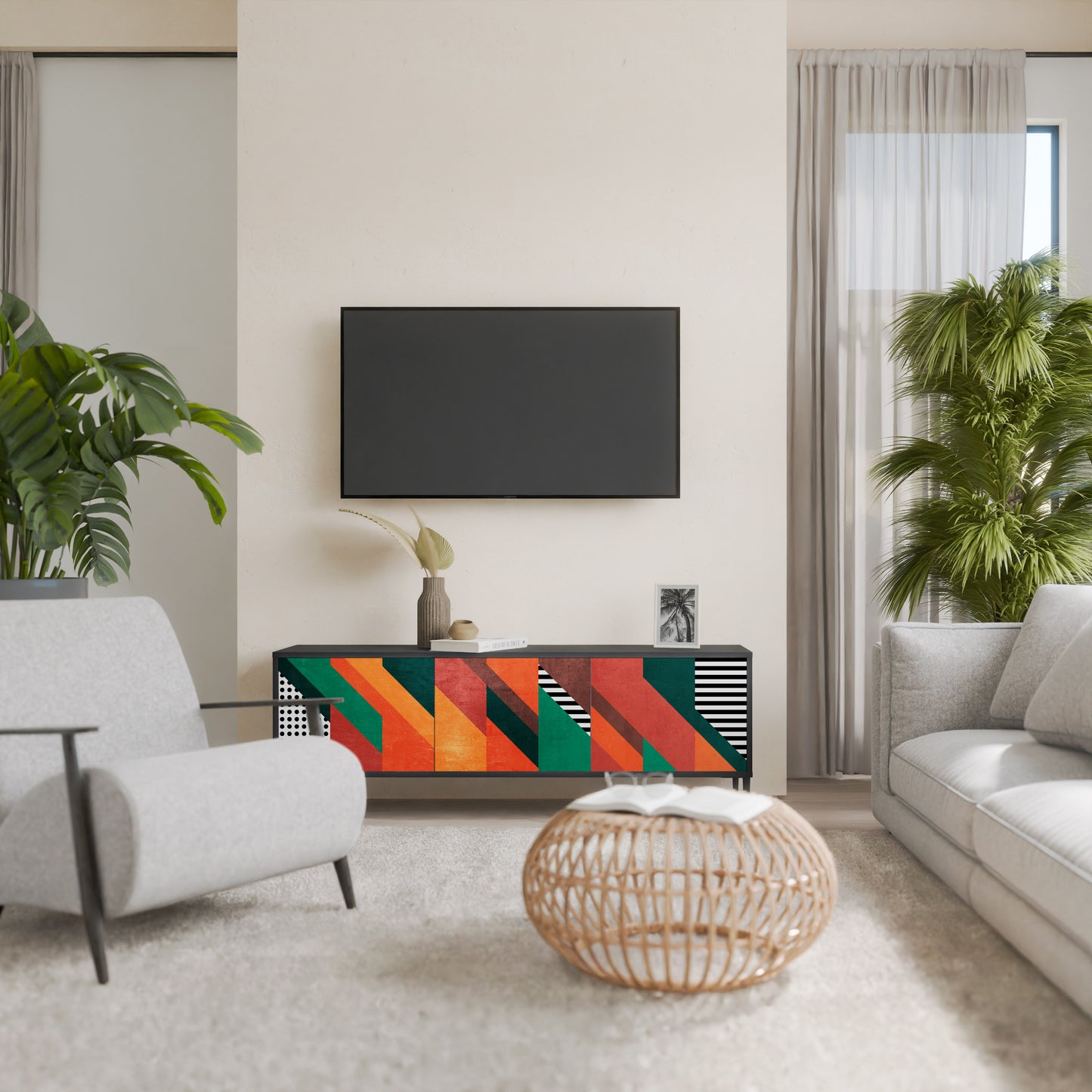 MAKESHIFT ARTISTRY 3-Door TV Stand in Black Finish