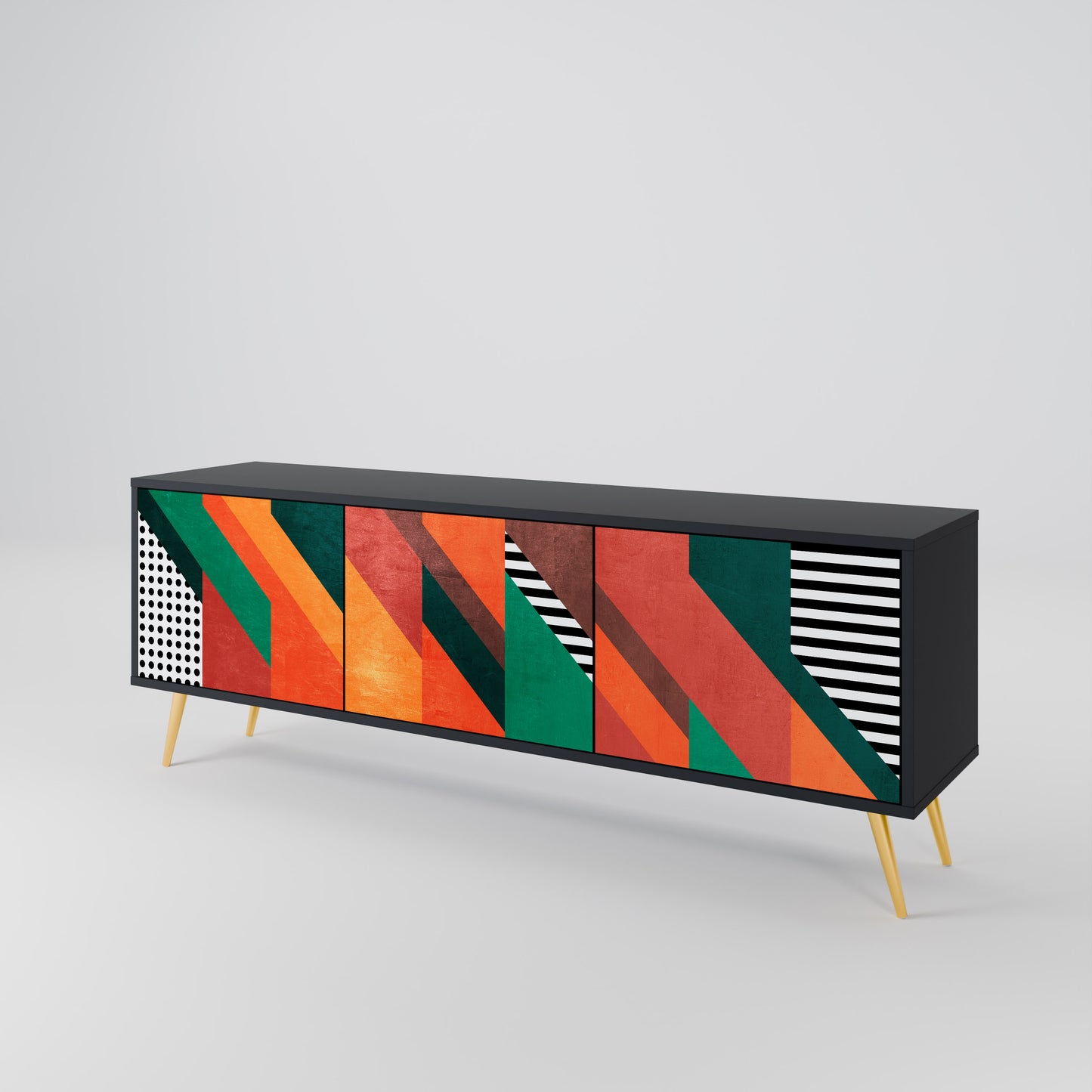 MAKESHIFT ARTISTRY 3-Door TV Stand in Black Finish