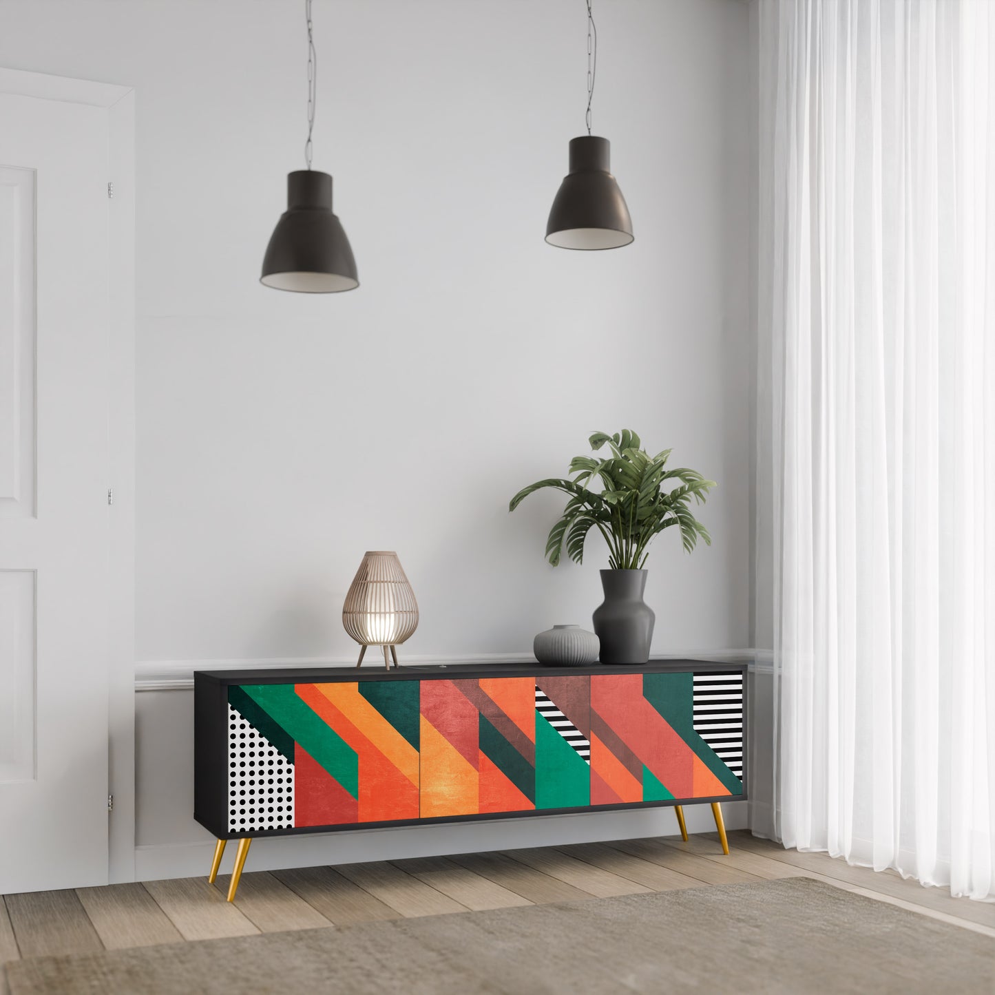 MAKESHIFT ARTISTRY 3-Door TV Stand in Black Finish