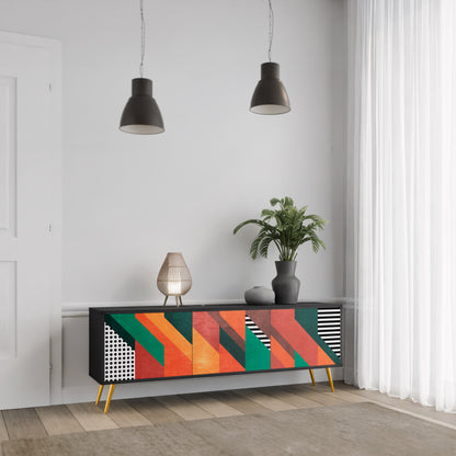 MAKESHIFT ARTISTRY 3-Door TV Stand in Black Finish