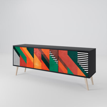 MAKESHIFT ARTISTRY 3-Door TV Stand in Black Finish