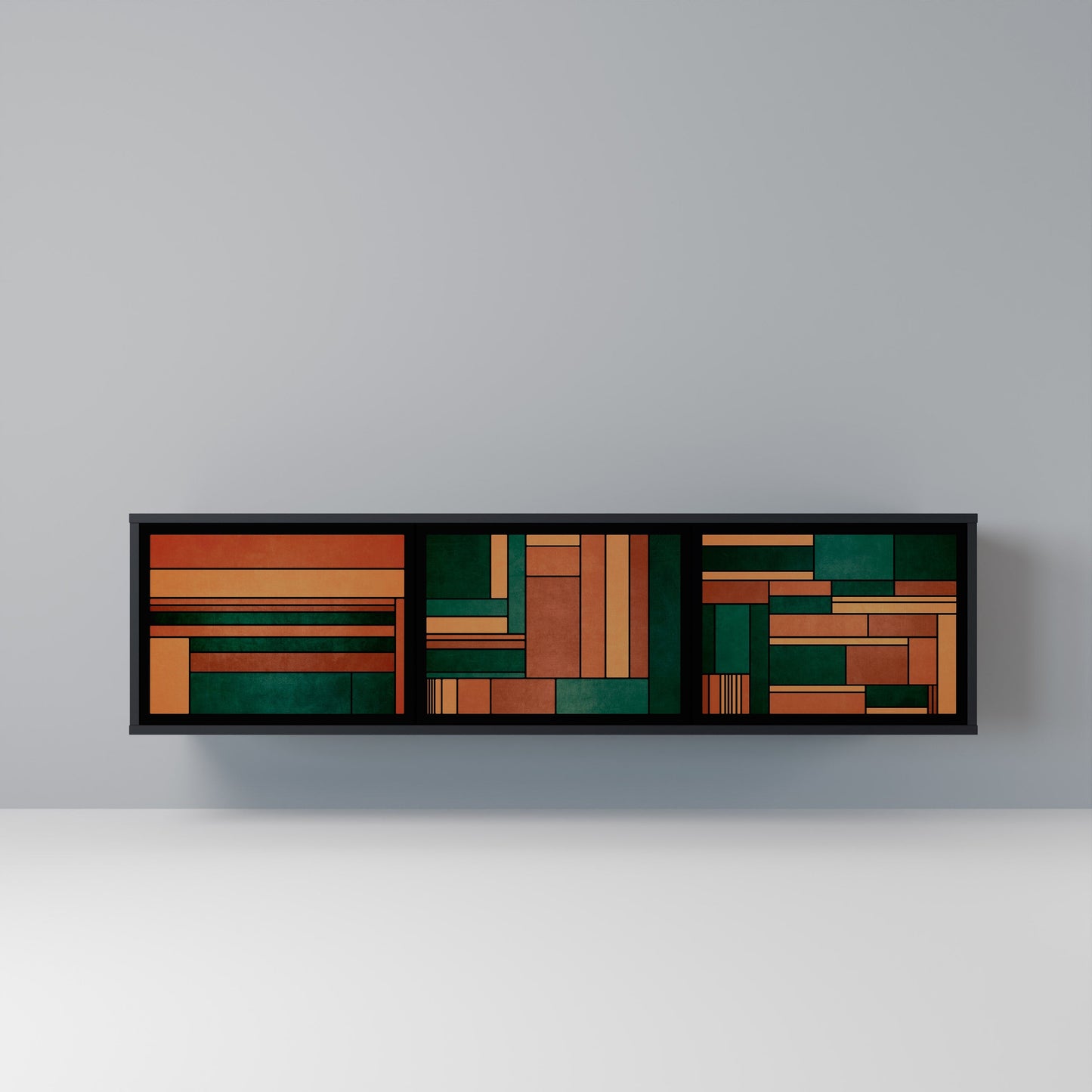 EARTHY FIGURES 3-Door TV Stand in Black Finish