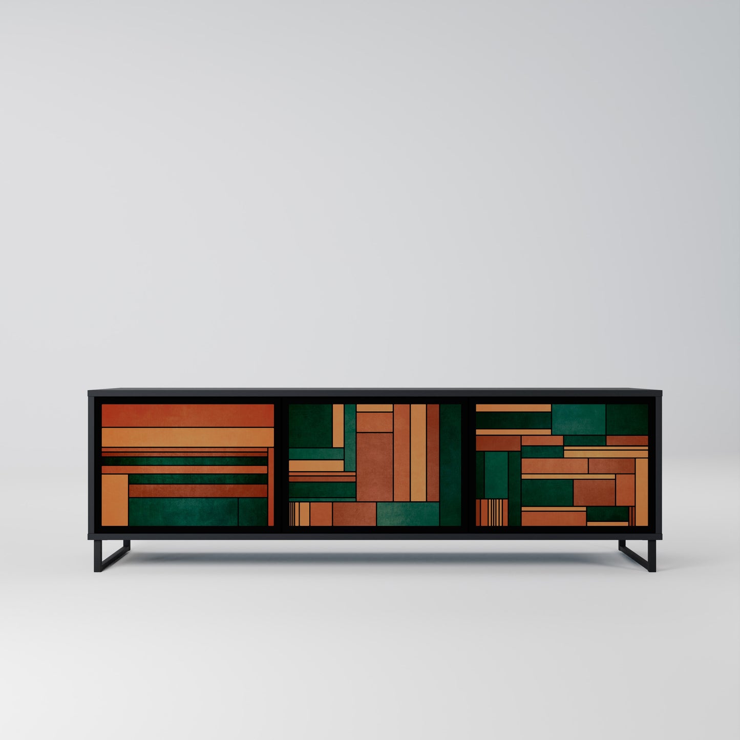 EARTHY FIGURES 3-Door TV Stand in Black Finish