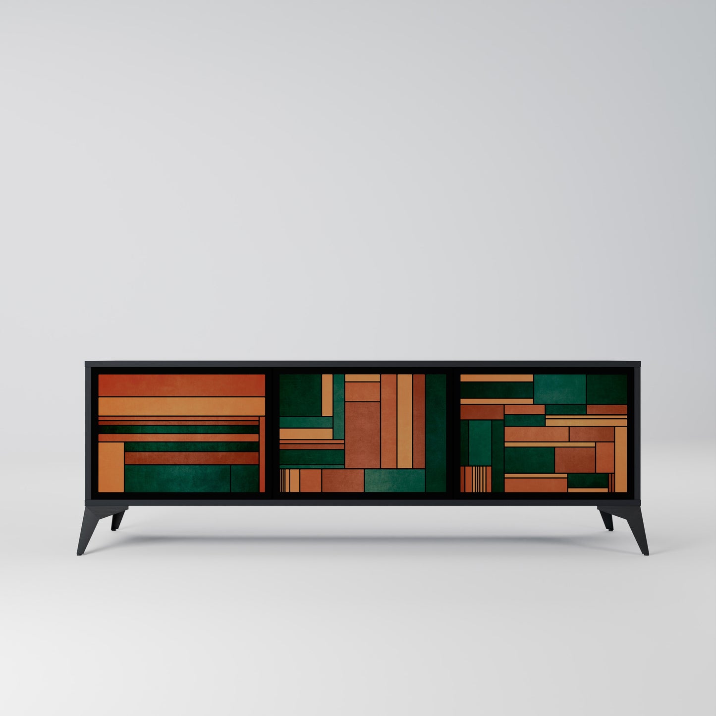EARTHY FIGURES 3-Door TV Stand in Black Finish