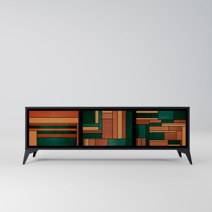 EARTHY FIGURES 3-Door TV Stand in Black Finish