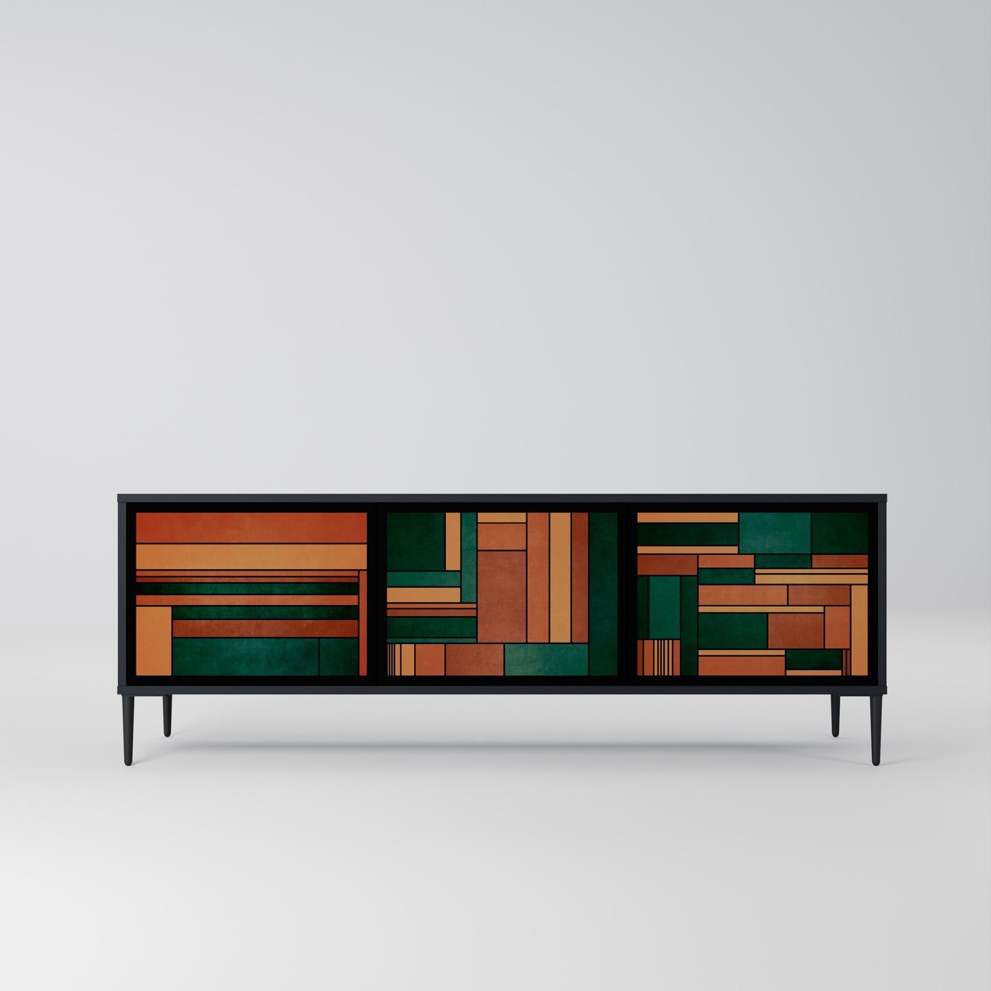 EARTHY FIGURES 3-Door TV Stand in Black Finish