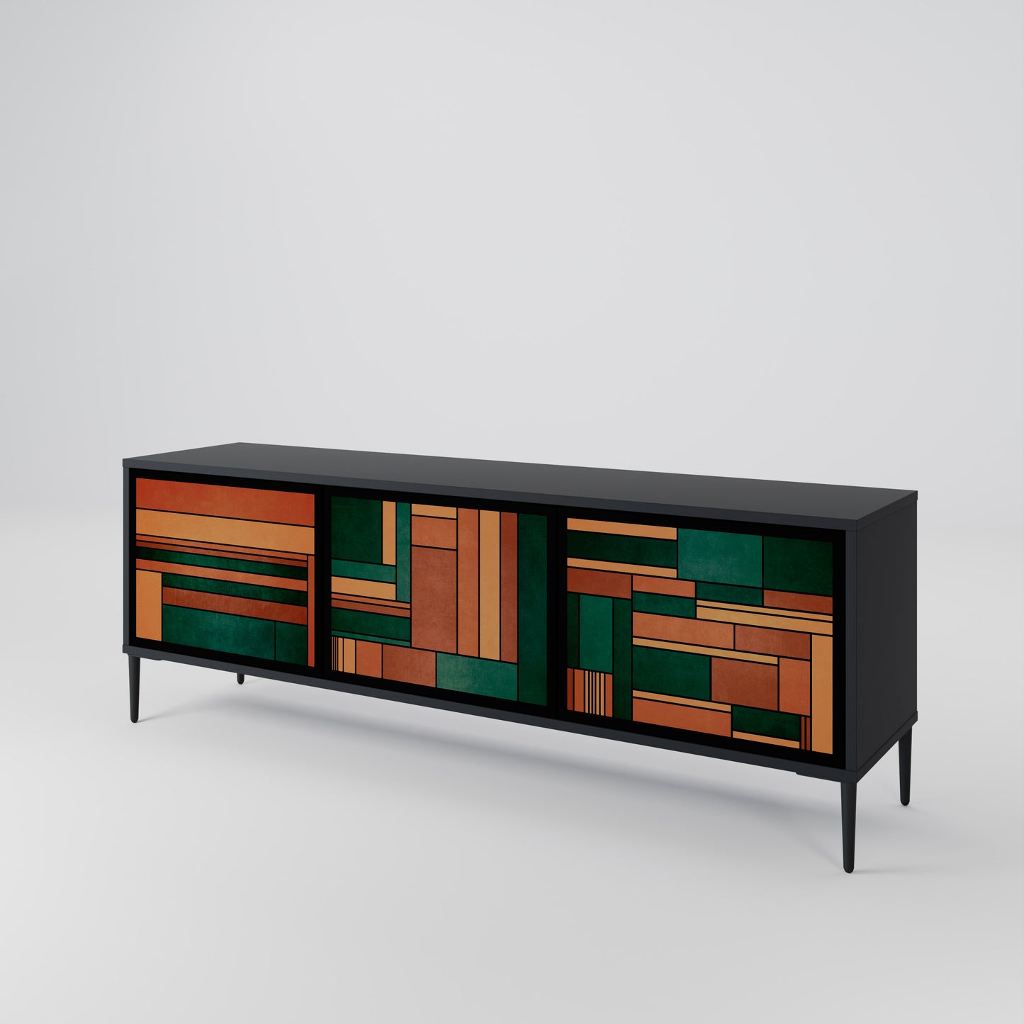 EARTHY FIGURES 3-Door TV Stand in Black Finish