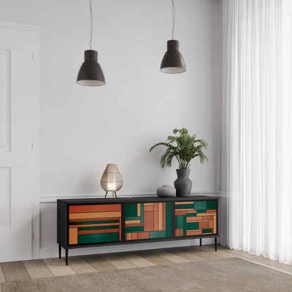 EARTHY FIGURES 3-Door TV Stand in Black Finish