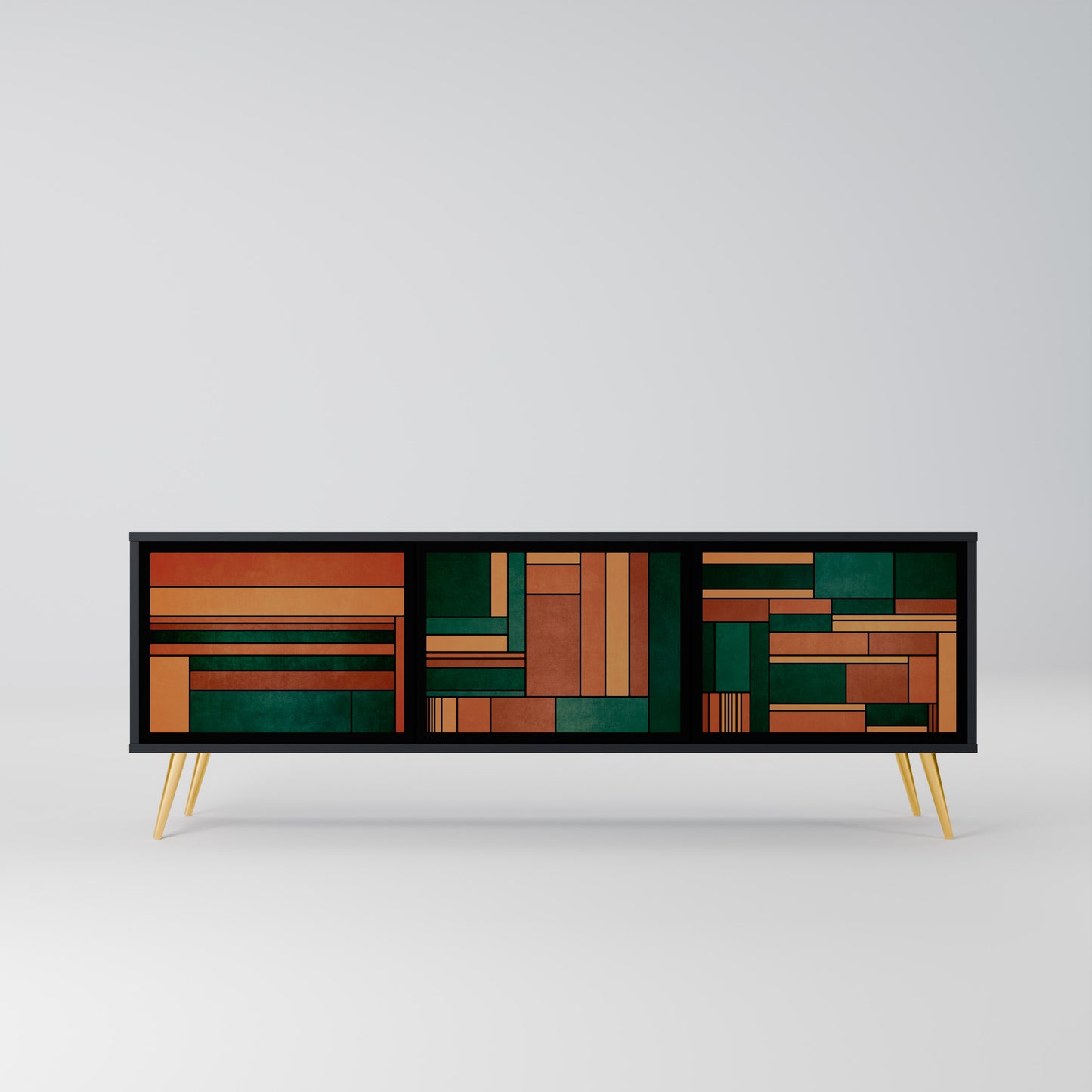 EARTHY FIGURES 3-Door TV Stand in Black Finish