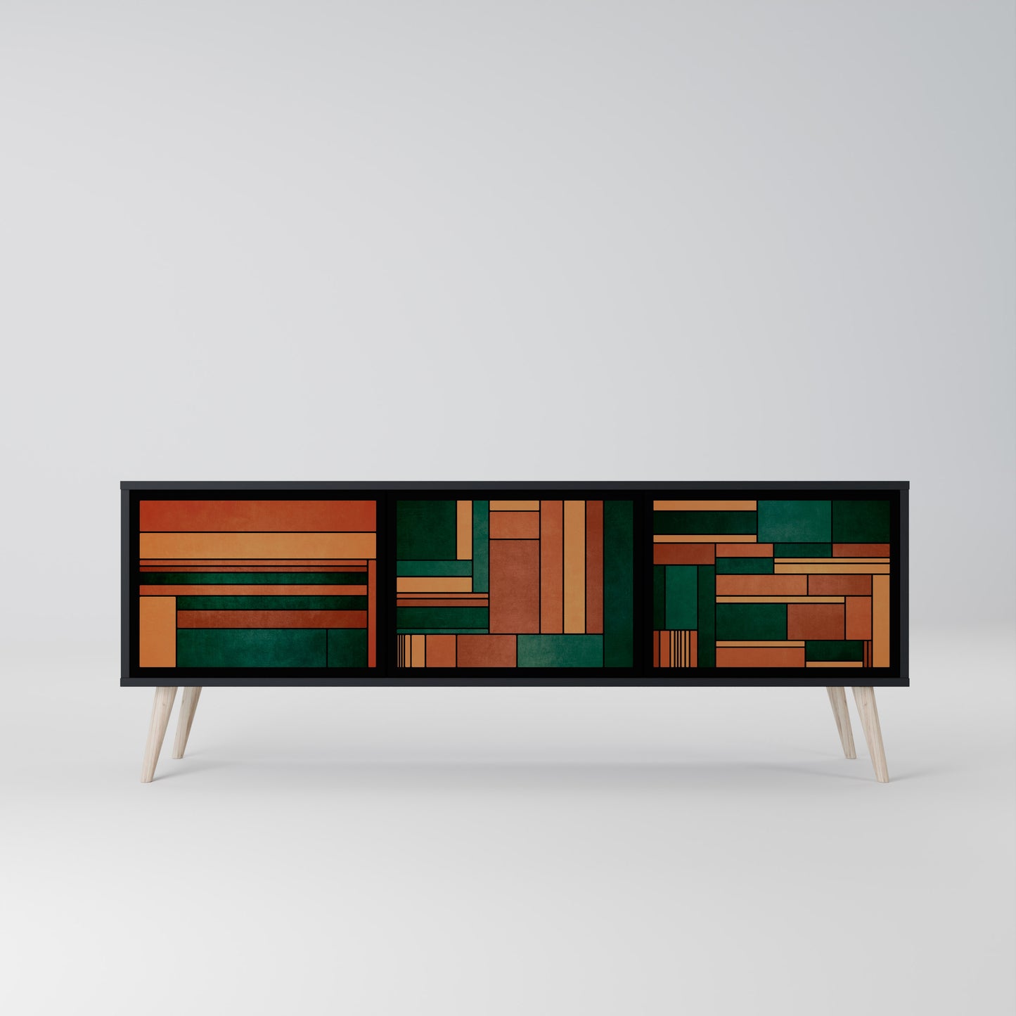 EARTHY FIGURES 3-Door TV Stand in Black Finish