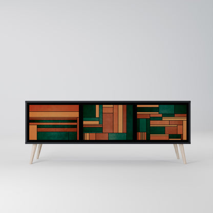 EARTHY FIGURES 3-Door TV Stand in Black Finish
