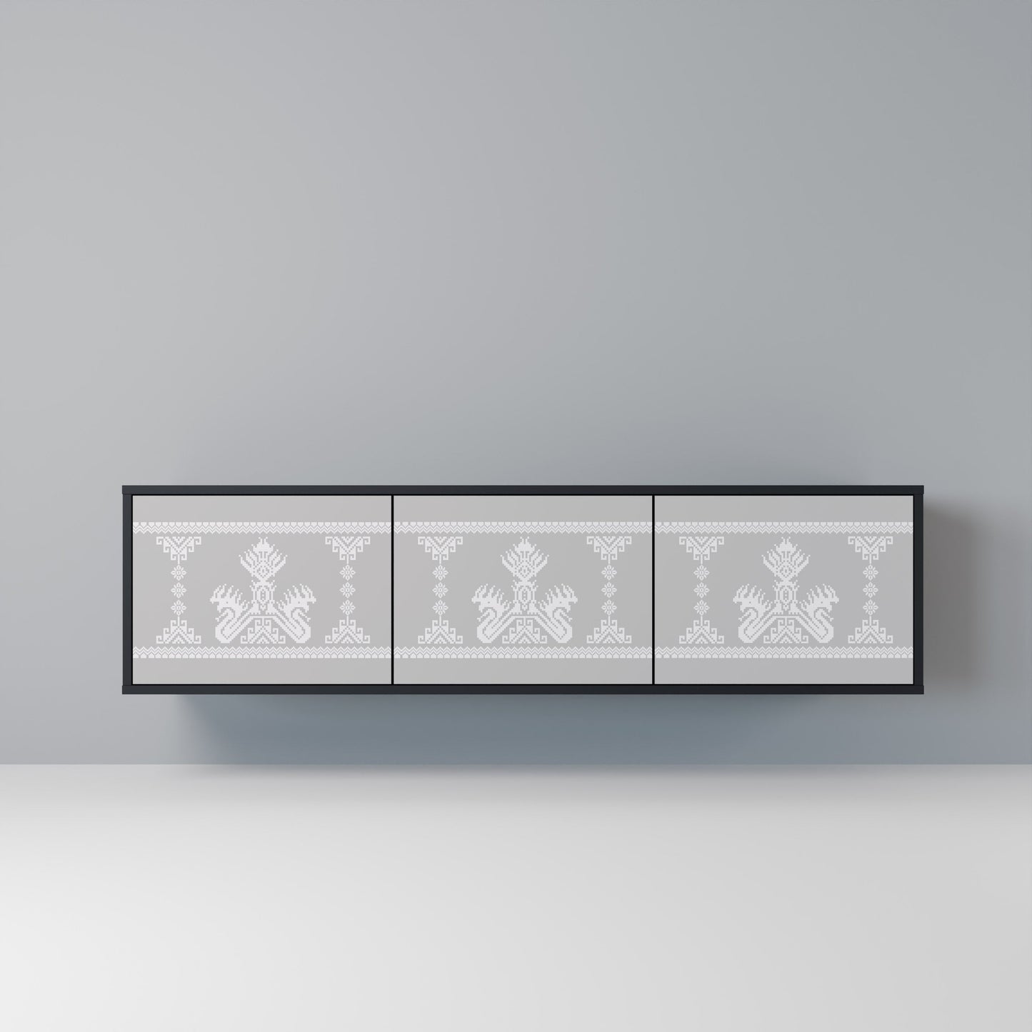 THAI GRAY 3-Door TV Stand in Black Finish