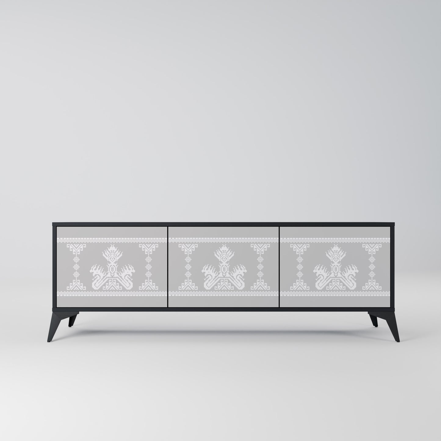 THAI GRAY 3-Door TV Stand in Black Finish