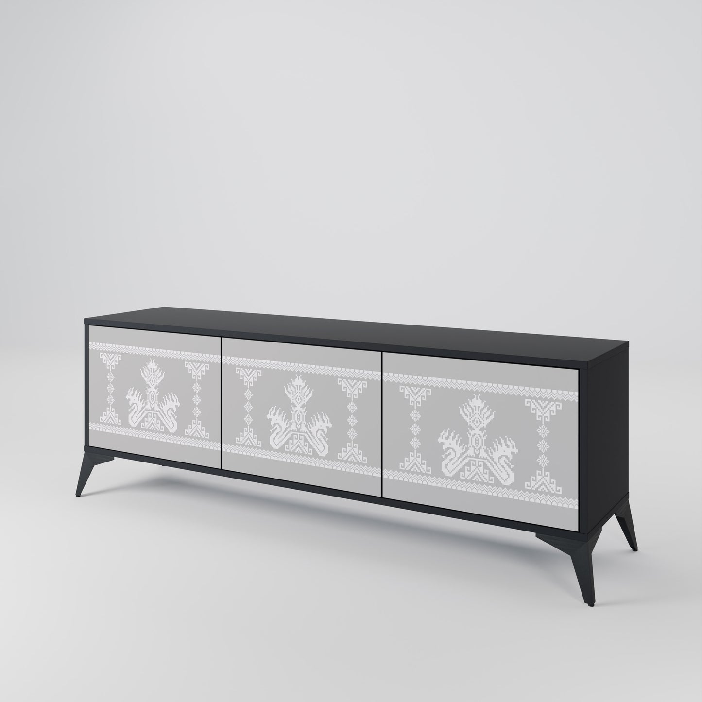 THAI GRAY 3-Door TV Stand in Black Finish