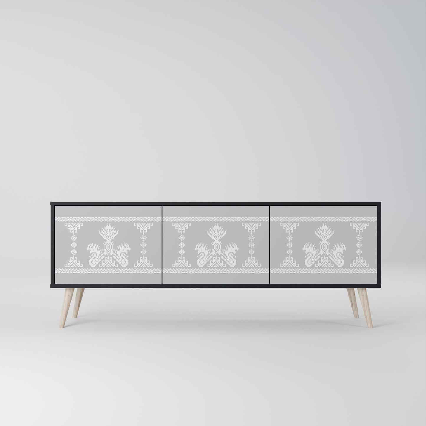 THAI GRAY 3-Door TV Stand in Black Finish