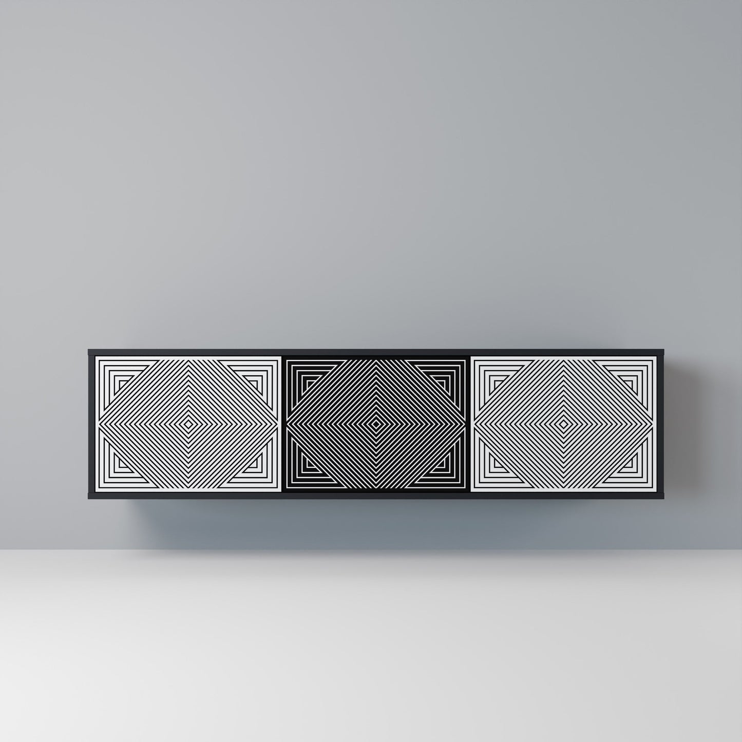 POLYGON ILLUSION 3-dörrars TV-bänk i svart finish