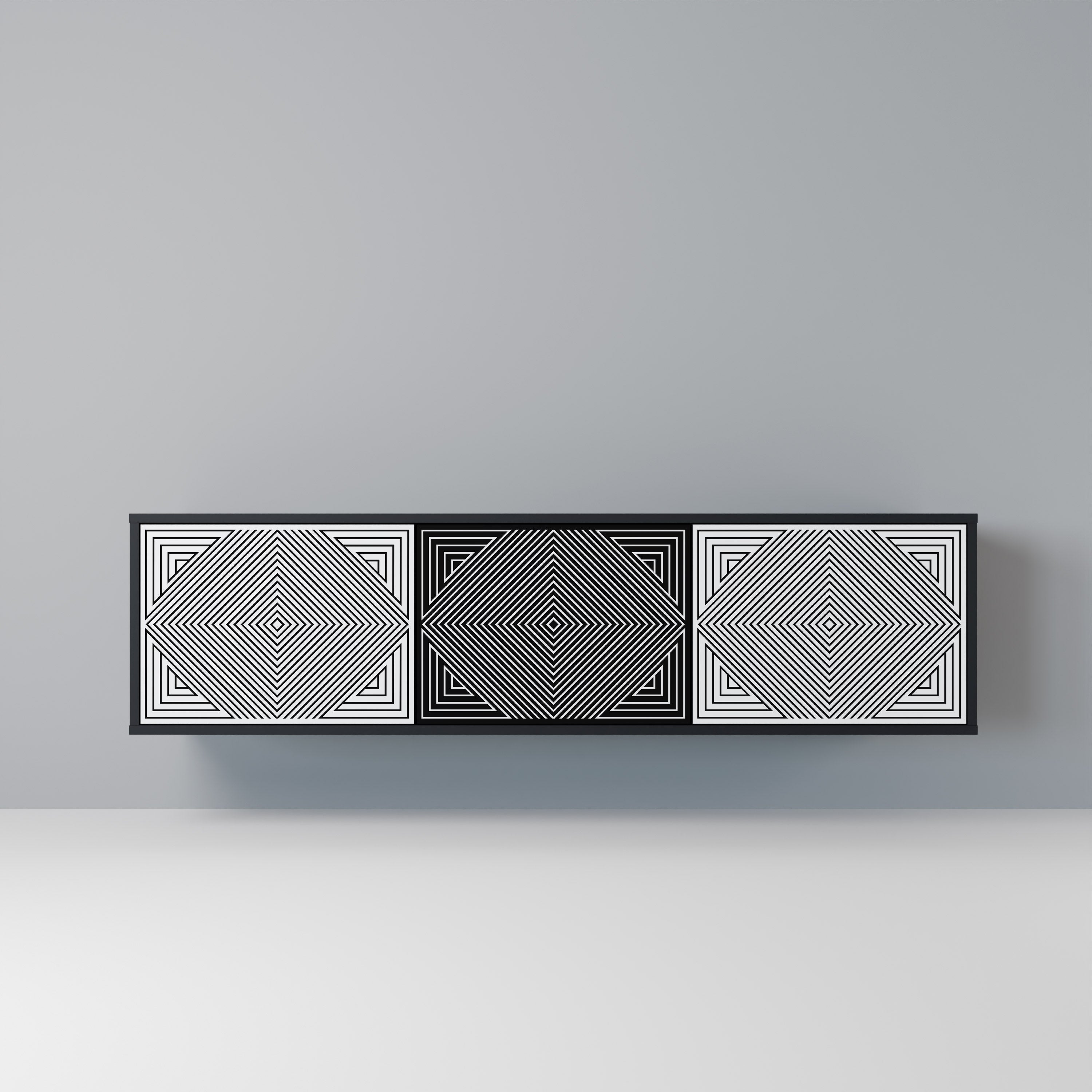 POLYGON ILLUSION 3-dörrars TV-bänk i svart finish