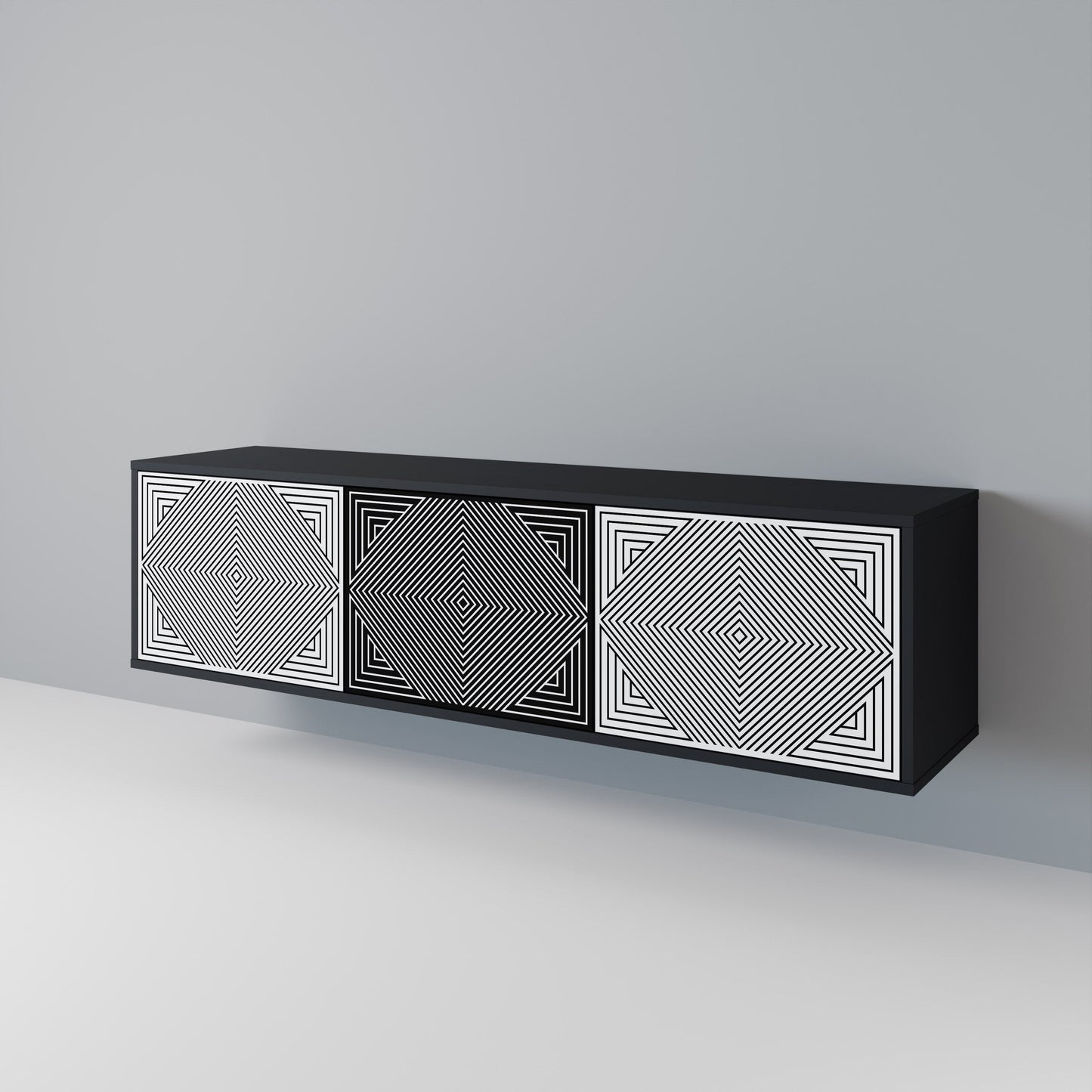 POLYGON ILLUSION 3-dörrars TV-bänk i svart finish