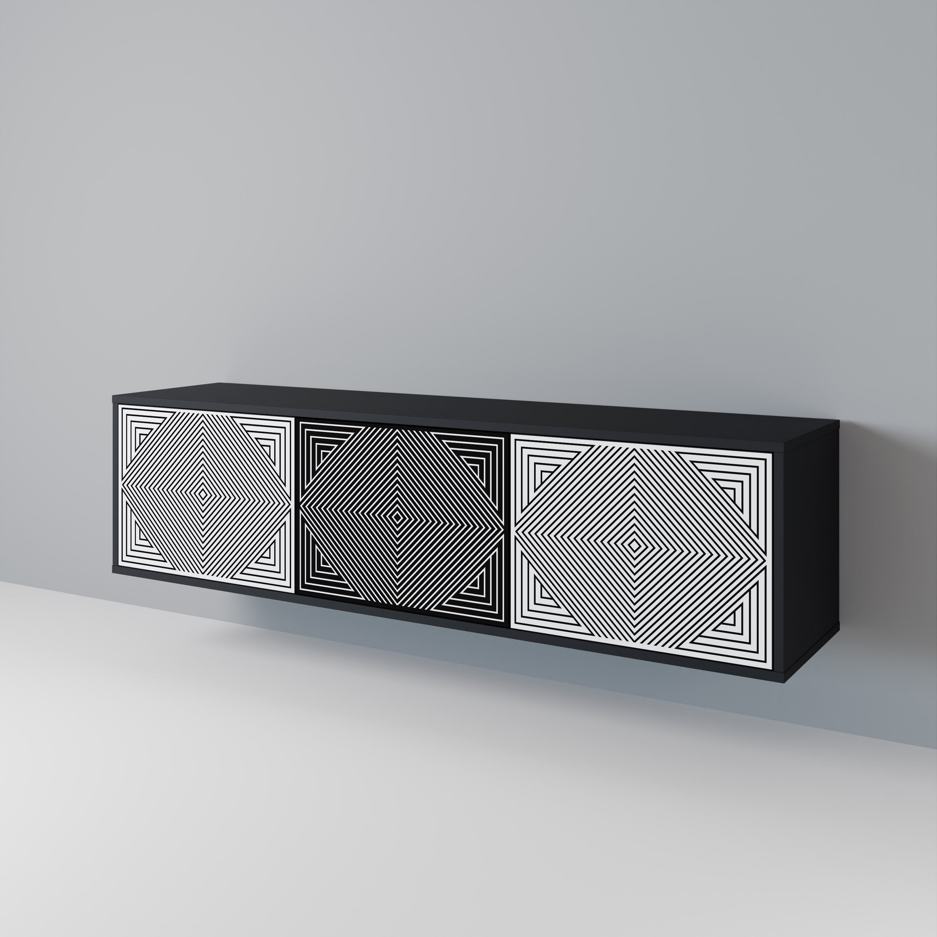 POLYGON ILLUSION 3-dörrars TV-bänk i svart finish