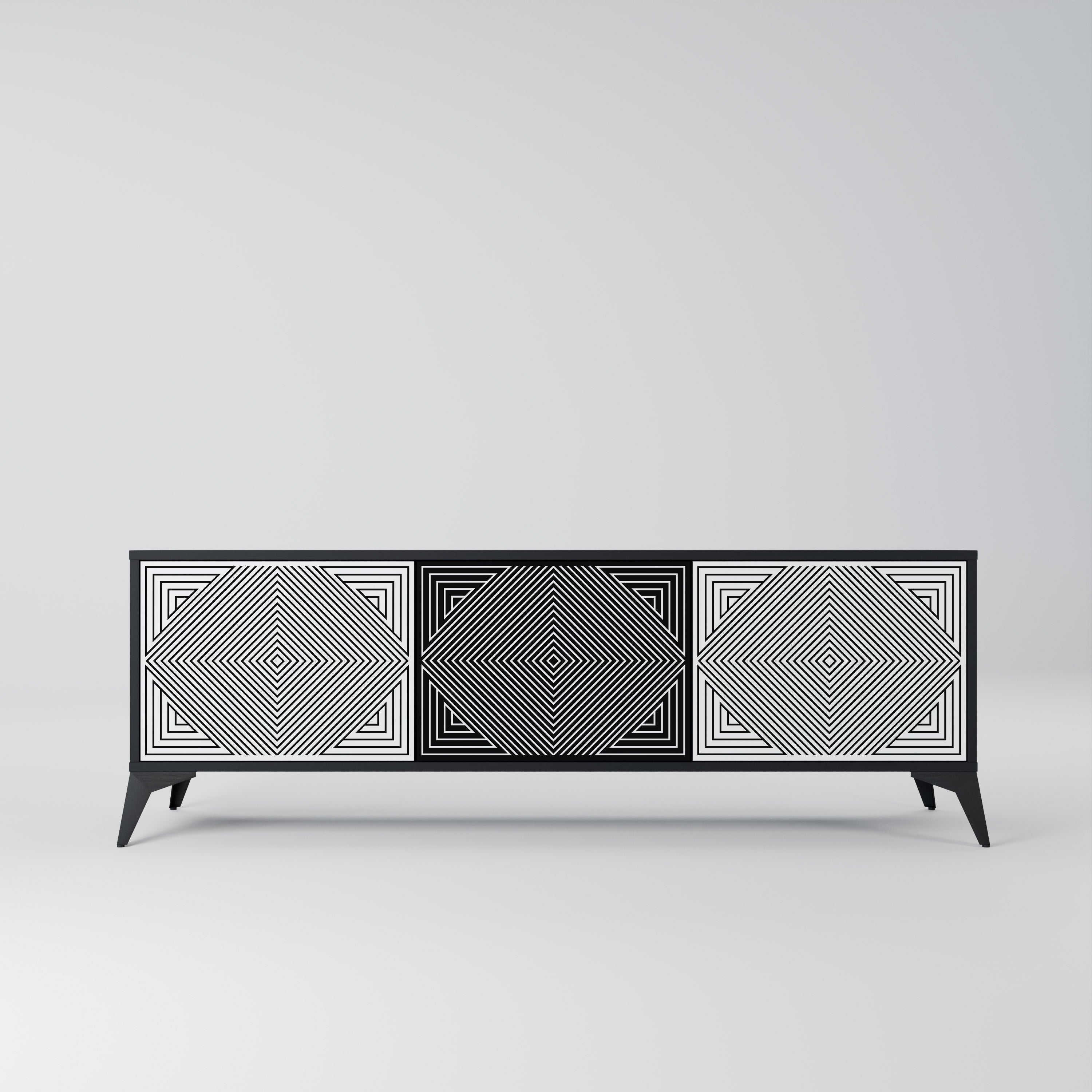 POLYGON ILLUSION 3-dörrars TV-bänk i svart finish