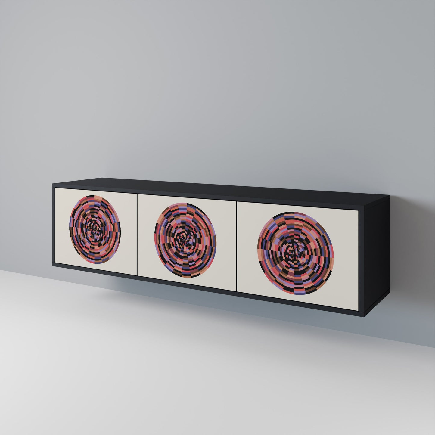 BROWN CIRCLES 3-dörrars TV-bänk i svart finish