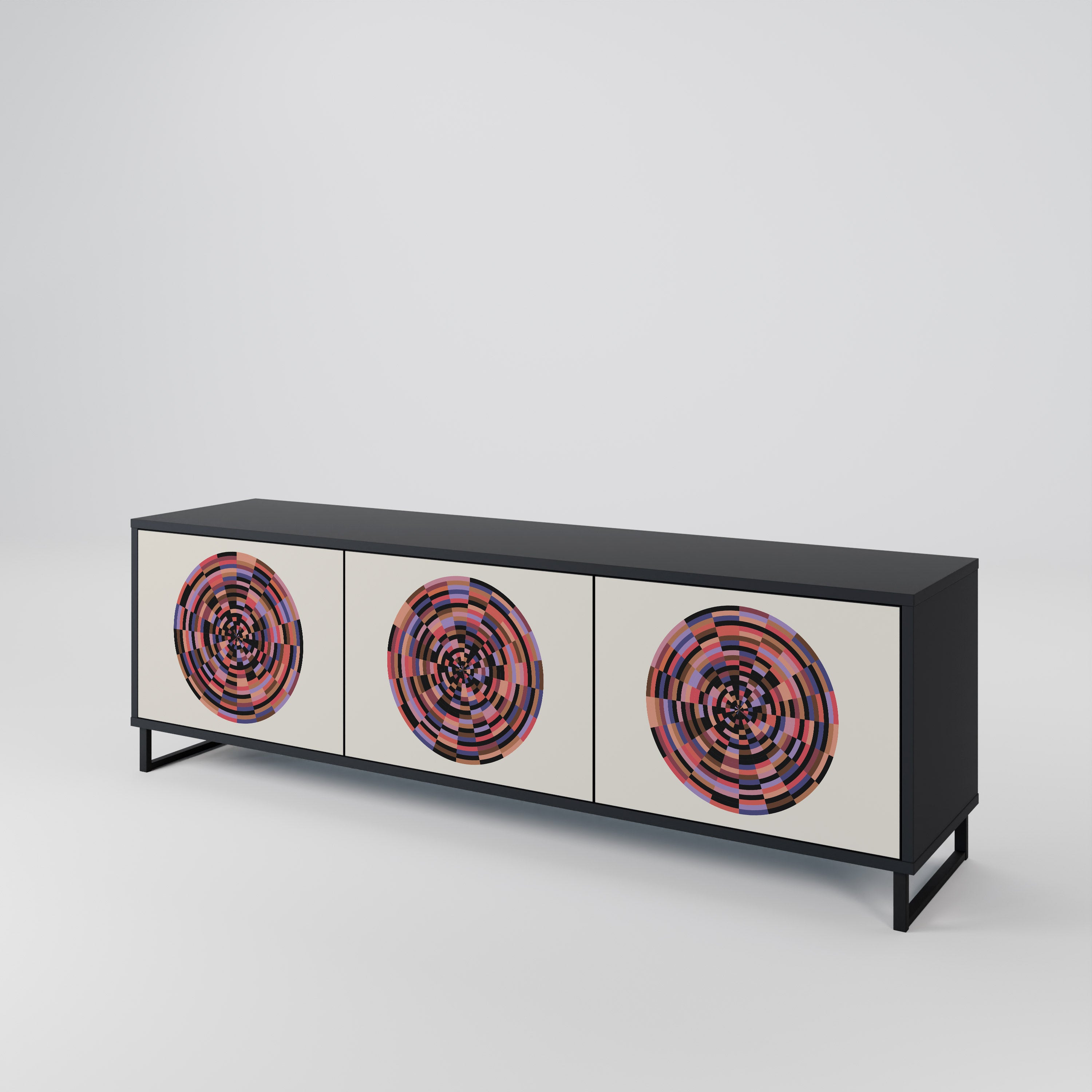 BROWN CIRCLES 3-dörrars TV-bänk i svart finish