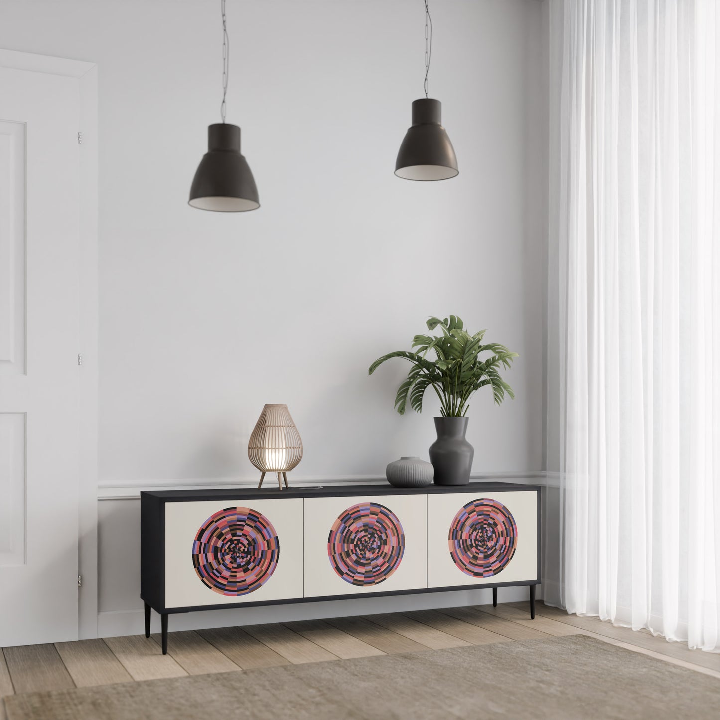 BROWN CIRCLES 3-dörrars TV-bänk i svart finish