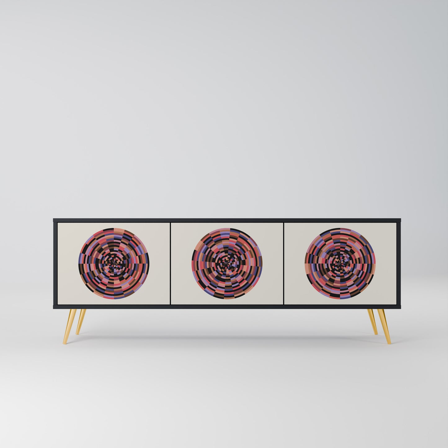 BROWN CIRCLES 3-dörrars TV-bänk i svart finish